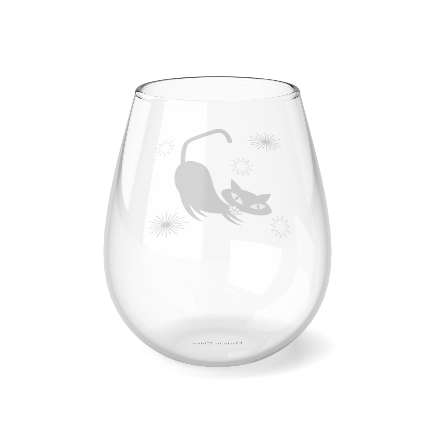 Atomic Cat Wine Glass- Set of 1/2/4 pcs. Stemless Wine Glass, Cocktail Glass