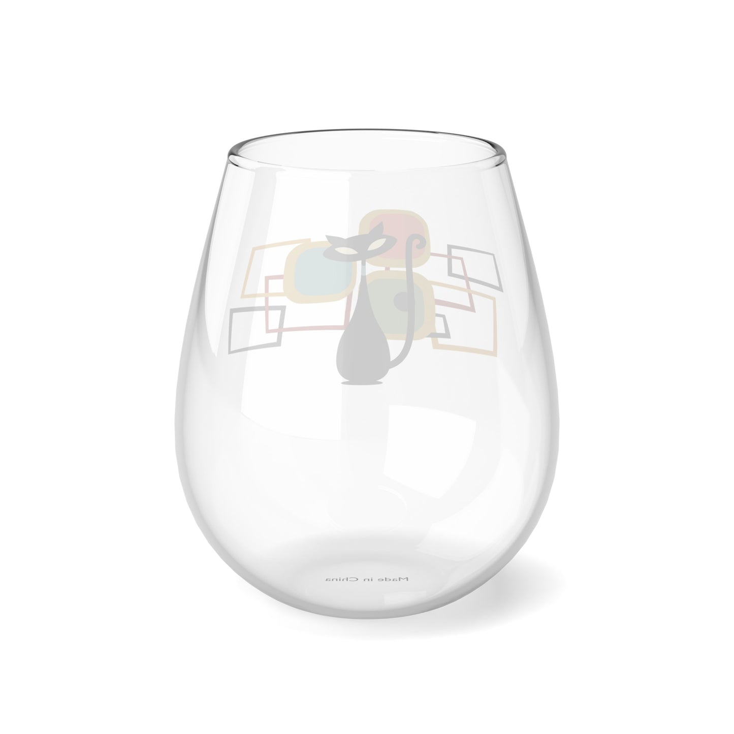 MCM Atomic Cat Wine Glasses, Set of 1/2/4 pcs. Stemless Wine Glass, Cocktail Glass