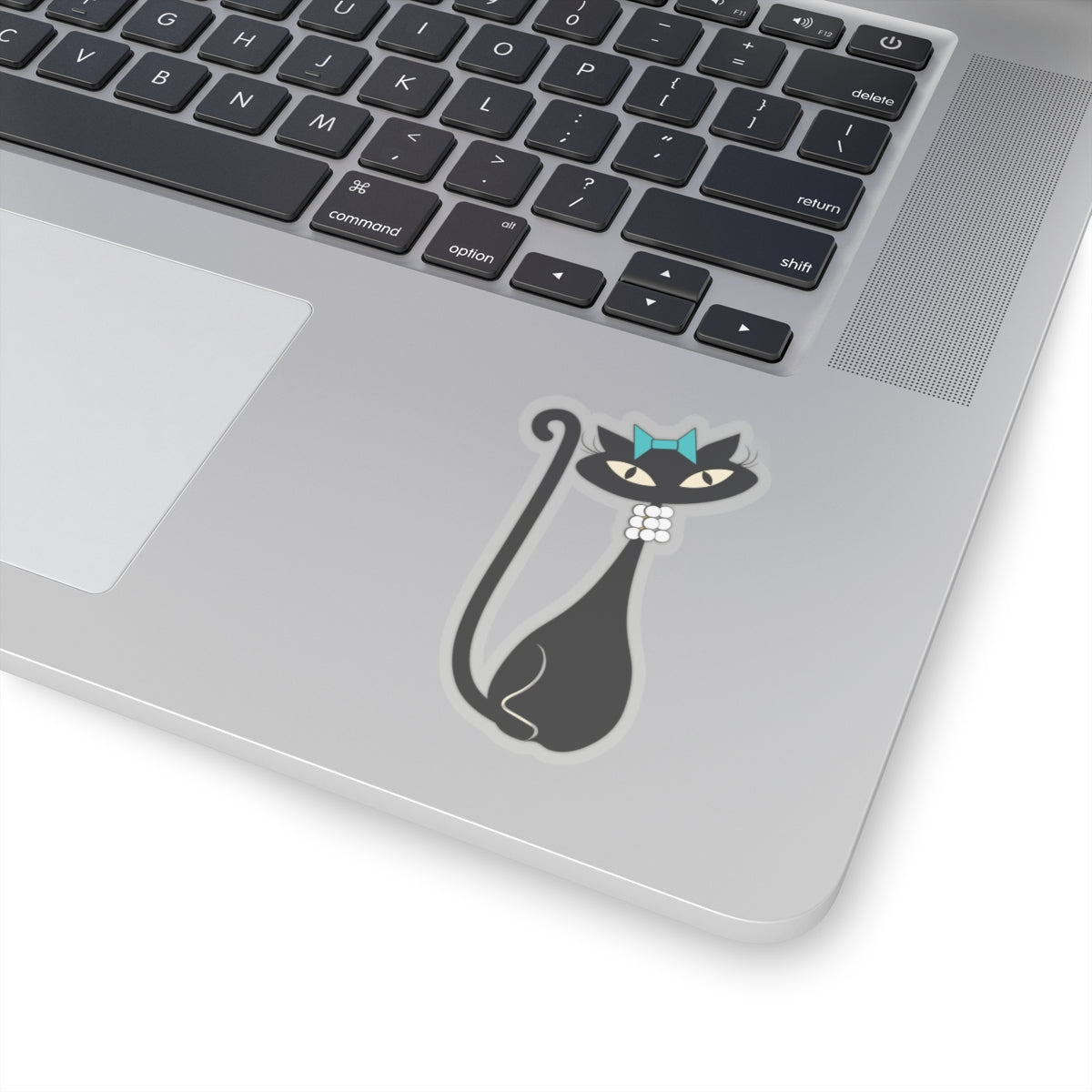 MCM Atomic Cat Sticker, Black Cat Sticker, Mid Century Modern Cat Sticker, Clear or White edge,Birthday Gift for Cat Person Vinyl, Small, Large