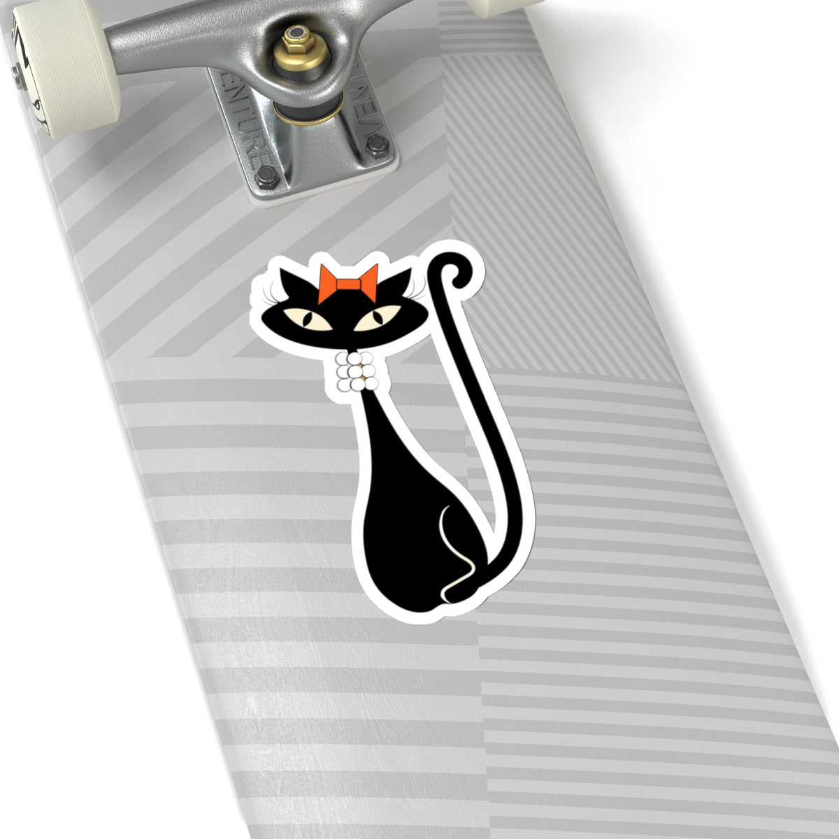 MCM Atomic Cat Sticker, Black Cat Sticker, Mid Century Modern Cat Sticker, Clear or White edge,Birthday Gift for Cat Person Vinyl Sticker