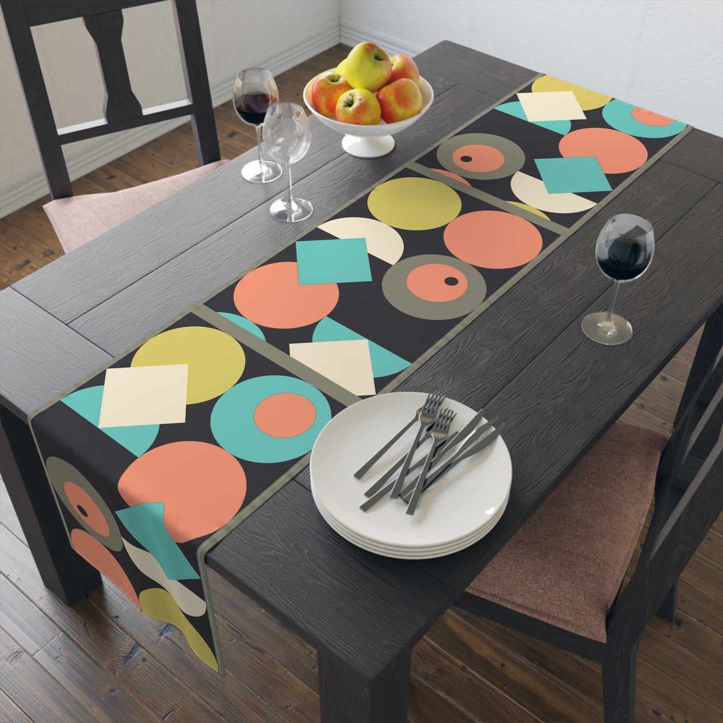 MCM Bauhaus Table Runner, Retro Circle Table Runner (Cotton, Poly)