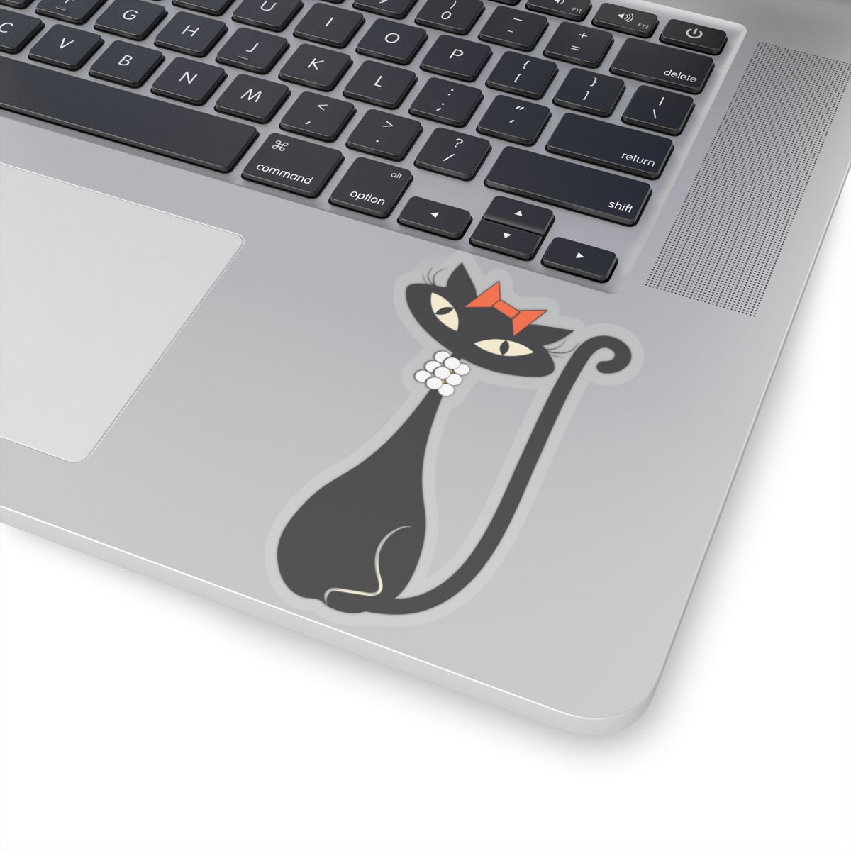 MCM Atomic Cat Sticker, Black Cat Sticker, Mid Century Modern Cat Sticker, Clear or White edge,Birthday Gift for Cat Person Vinyl Sticker