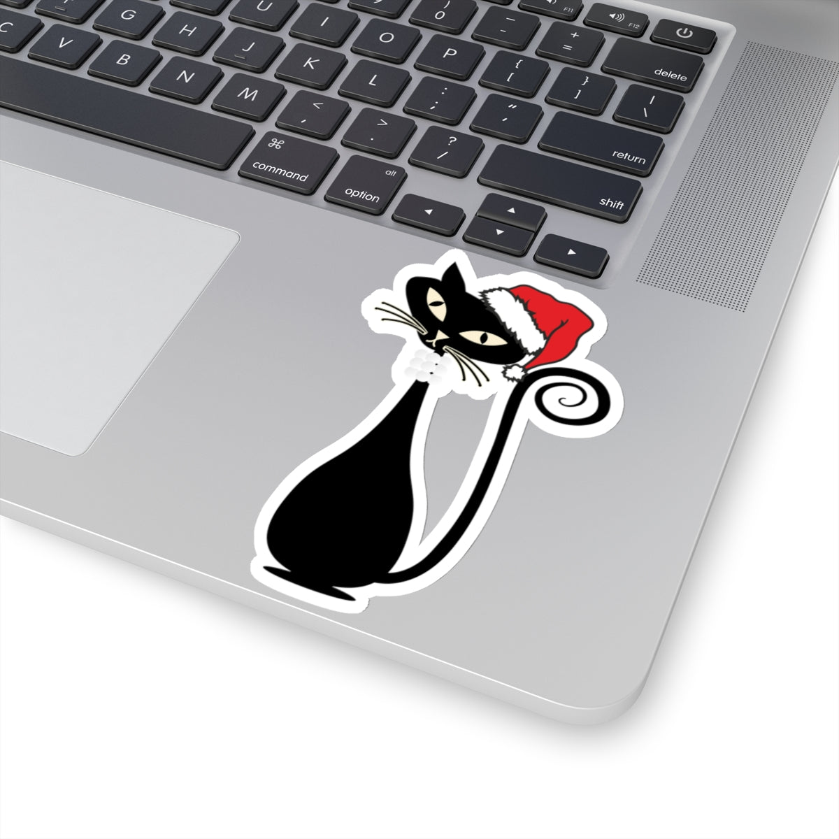 MCM Christmas Sticker, Holiday Atomic Cat Sticker, Black Cat Sticker, Mid Century Modern Cat Sticker, Clear or White edge, Vinyl Sticker