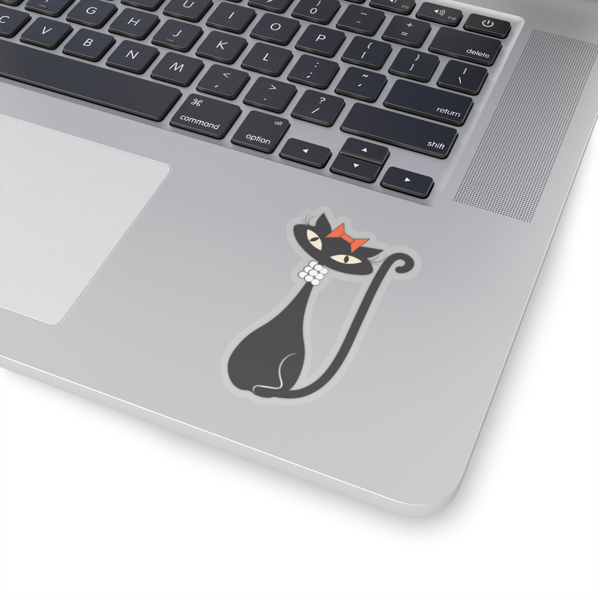 MCM Atomic Cat Sticker, Black Cat Sticker, Mid Century Modern Cat Sticker, Clear or White edge,Birthday Gift for Cat Person Vinyl Sticker