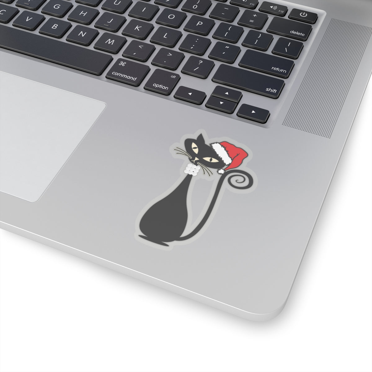 MCM Christmas Sticker, Holiday Atomic Cat Sticker, Black Cat Sticker, Mid Century Modern Cat Sticker, Clear or White edge, Vinyl Sticker