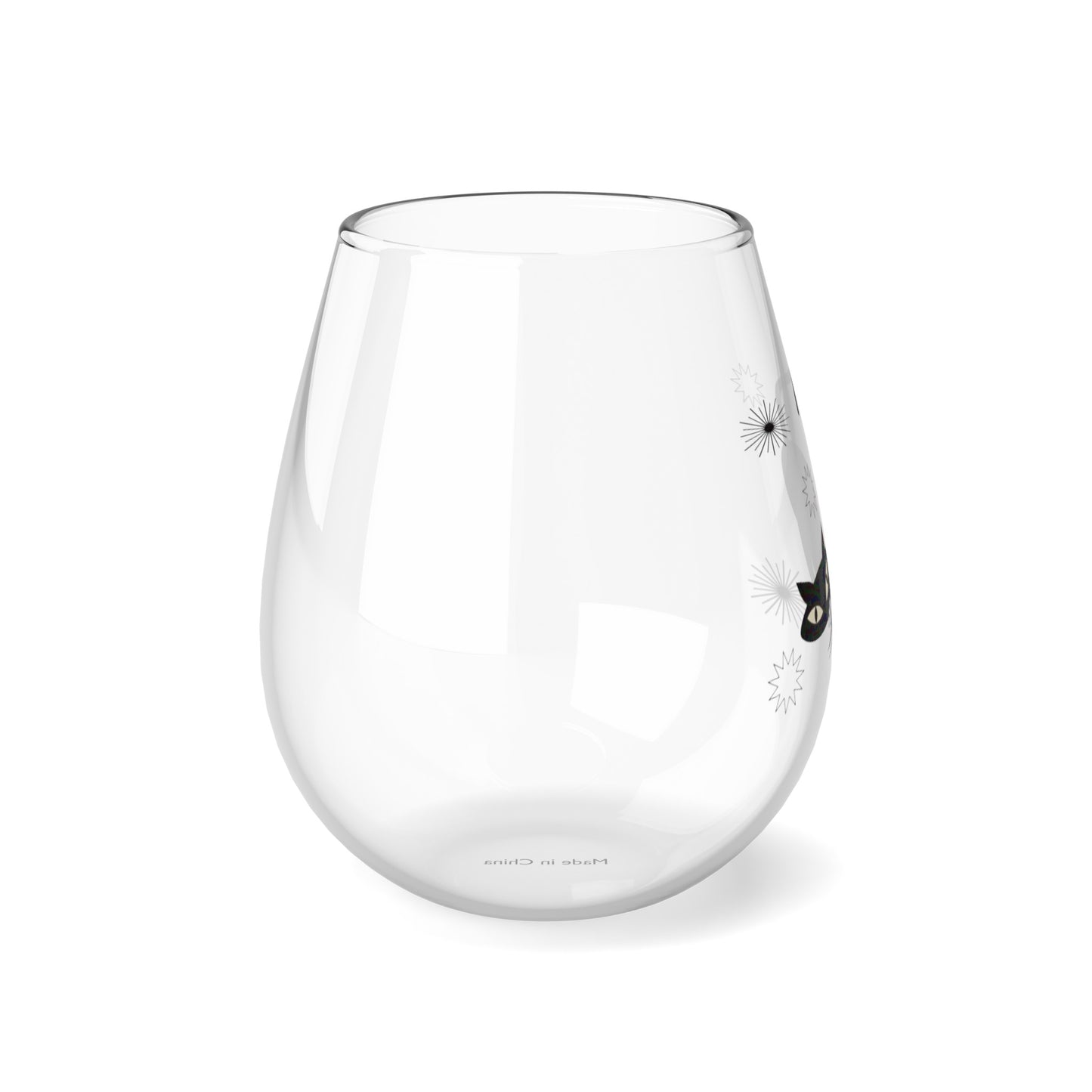 Atomic Cat Wine Glass- Set of 1/2/4 pcs. Stemless Wine Glass, Cocktail Glass