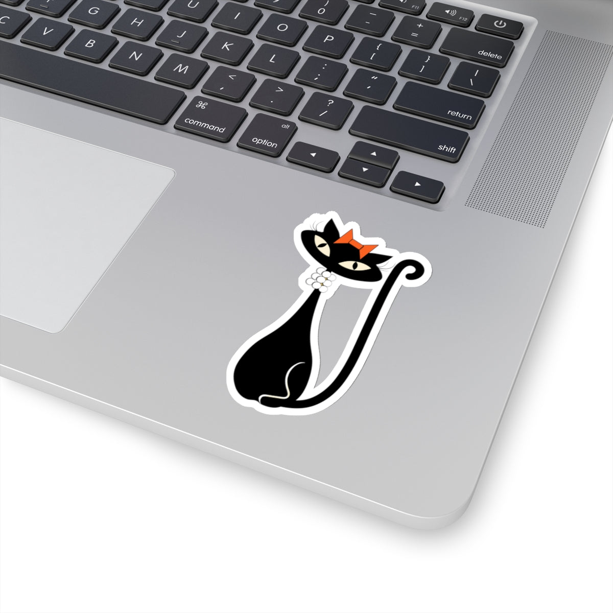 MCM Atomic Cat Sticker, Black Cat Sticker, Mid Century Modern Cat Sticker, Clear or White edge,Birthday Gift for Cat Person Vinyl Sticker