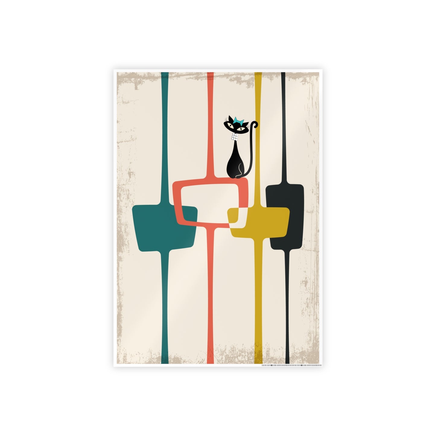 Mid Century Modern Atomic Cat in Pearls Poster
