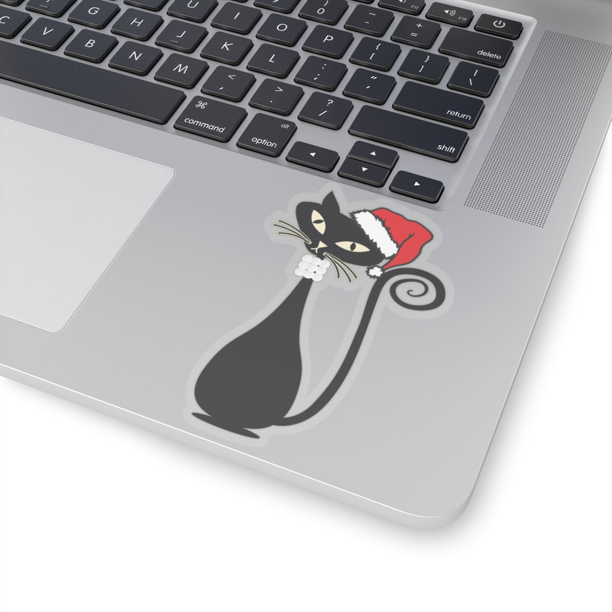 MCM Christmas Sticker, Holiday Atomic Cat Sticker, Black Cat Sticker, Mid Century Modern Cat Sticker, Clear or White edge, Vinyl Sticker