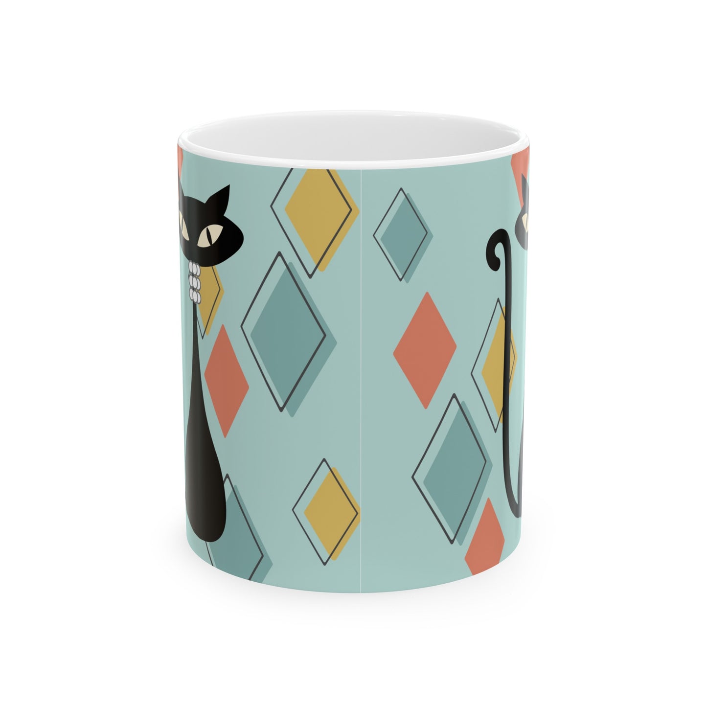 MCM Atomic Cat Ceramic Mug, (11oz) Vintage Black Cat Coffee Cup