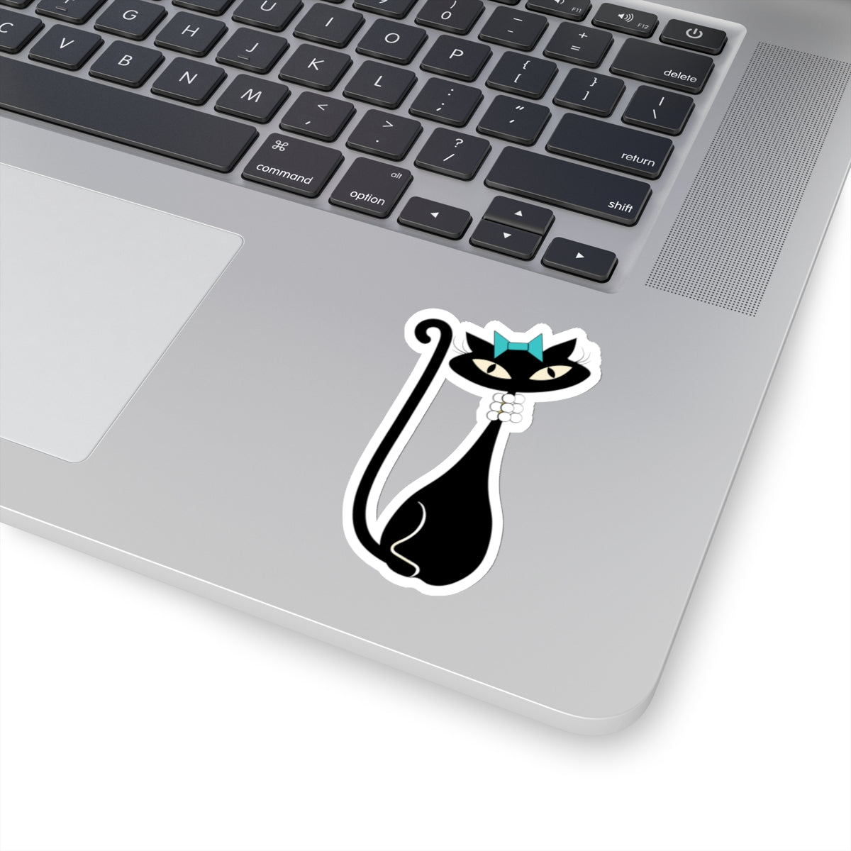 MCM Atomic Cat Sticker, Black Cat Sticker, Mid Century Modern Cat Sticker, Clear or White edge,Birthday Gift for Cat Person Vinyl, Small, Large