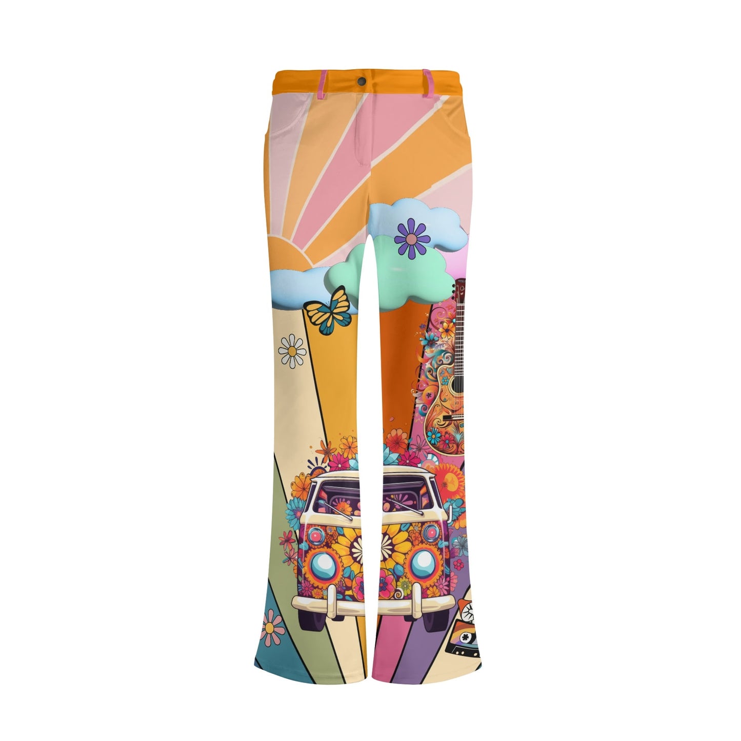 Hippie Van Retro Guitar Music Flare Pants