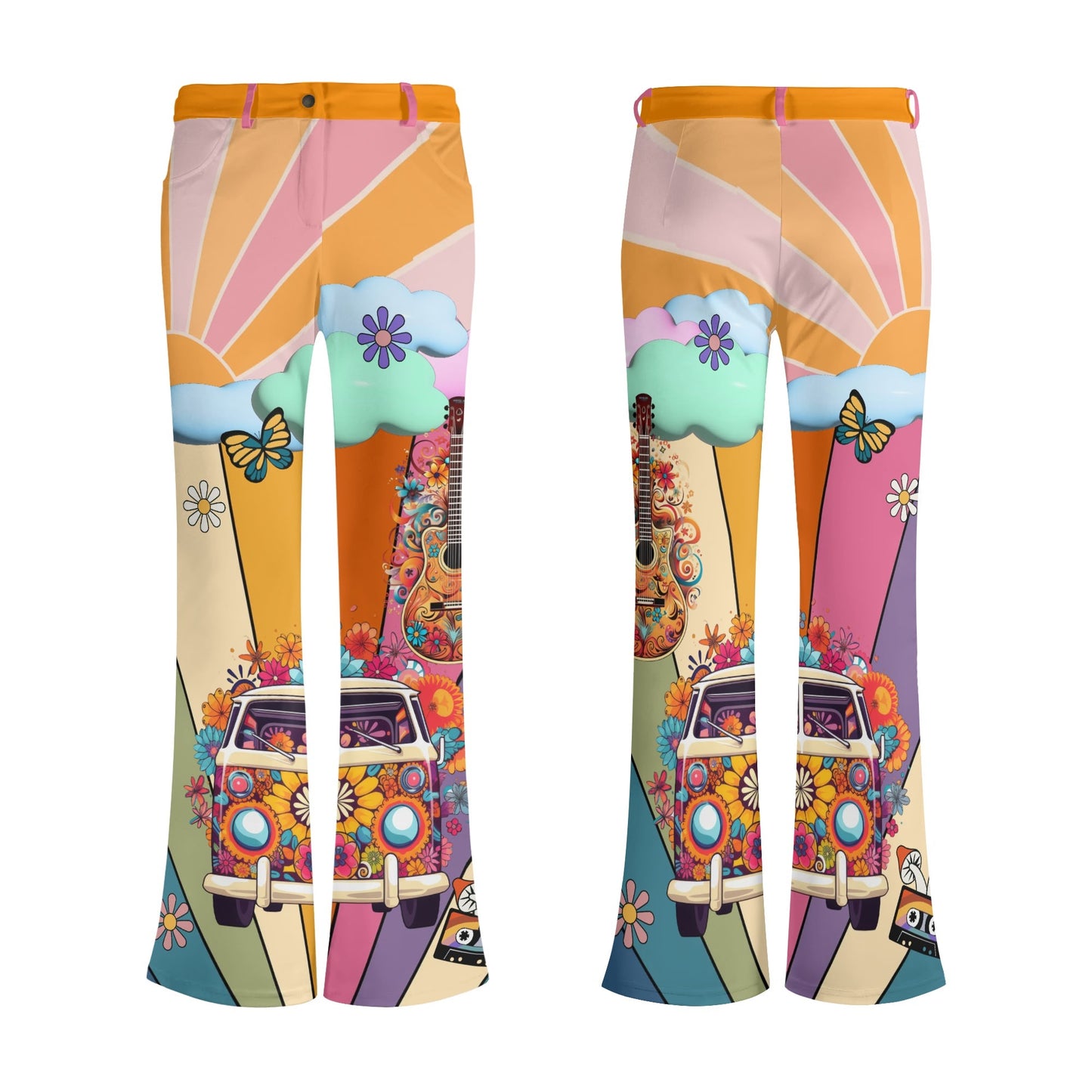Hippie Van Retro Guitar Music Flare Pants