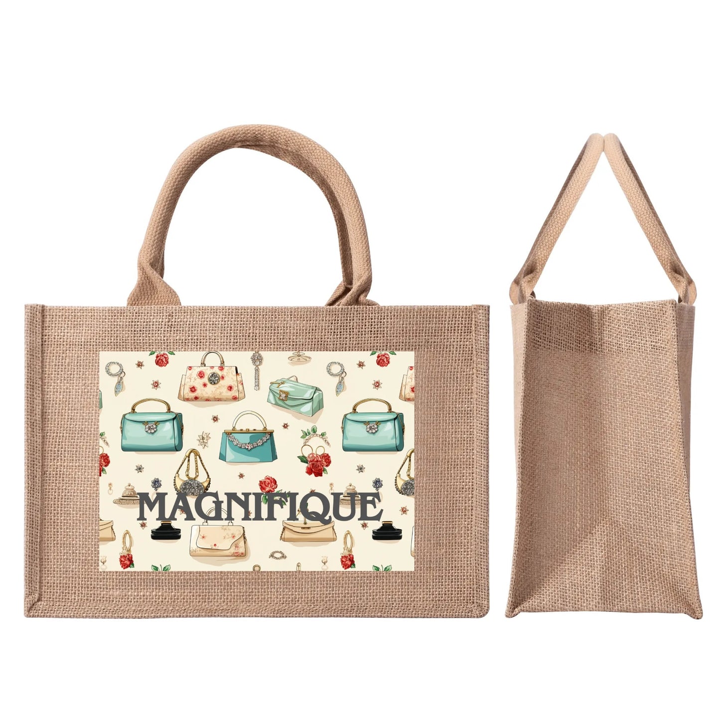 Magnifique Retro Purses Jute Burlap Tote Bag