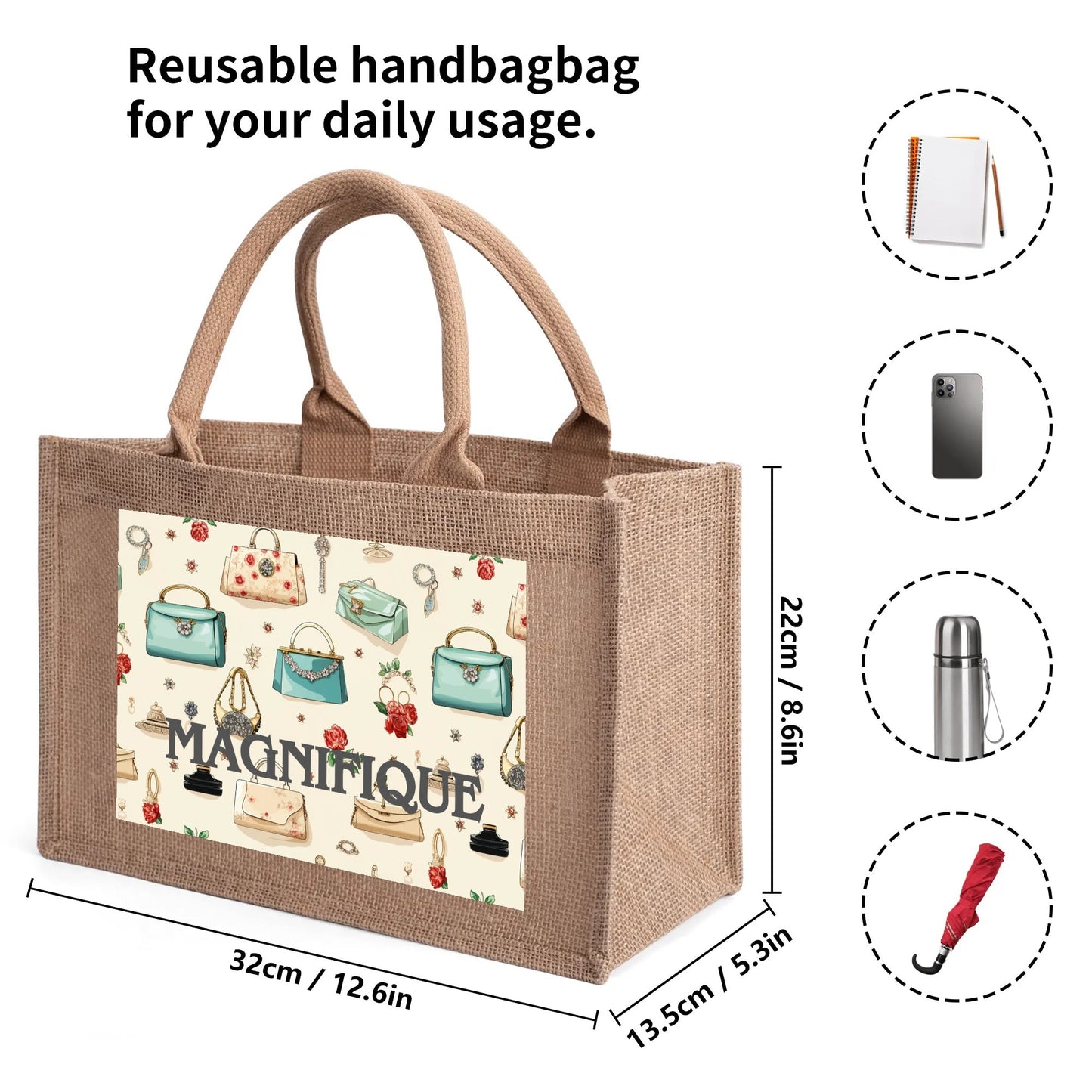 Magnifique Retro Purses Jute Burlap Tote Bag