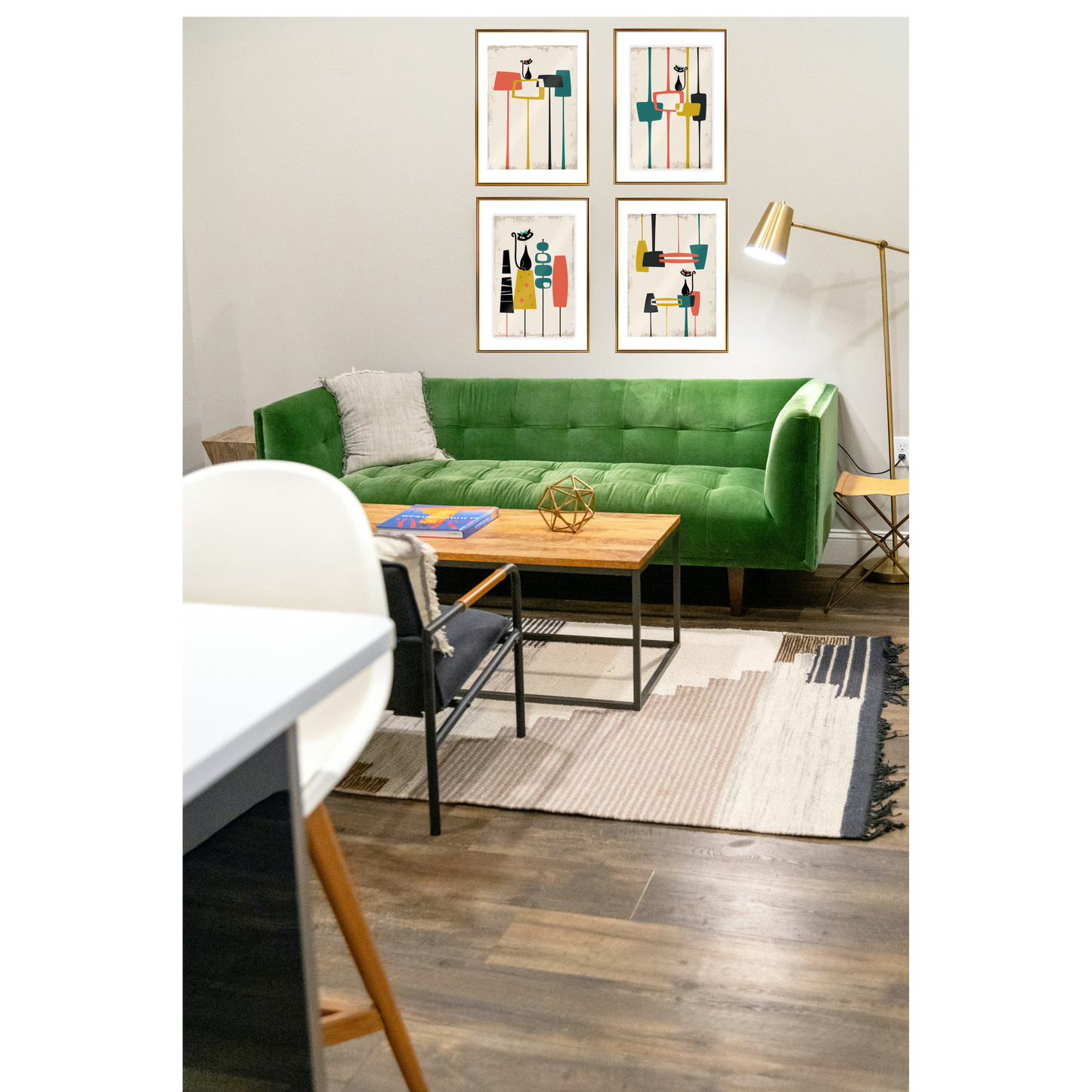 Mid Century Modern Atomic Cat in Pearls Poster
