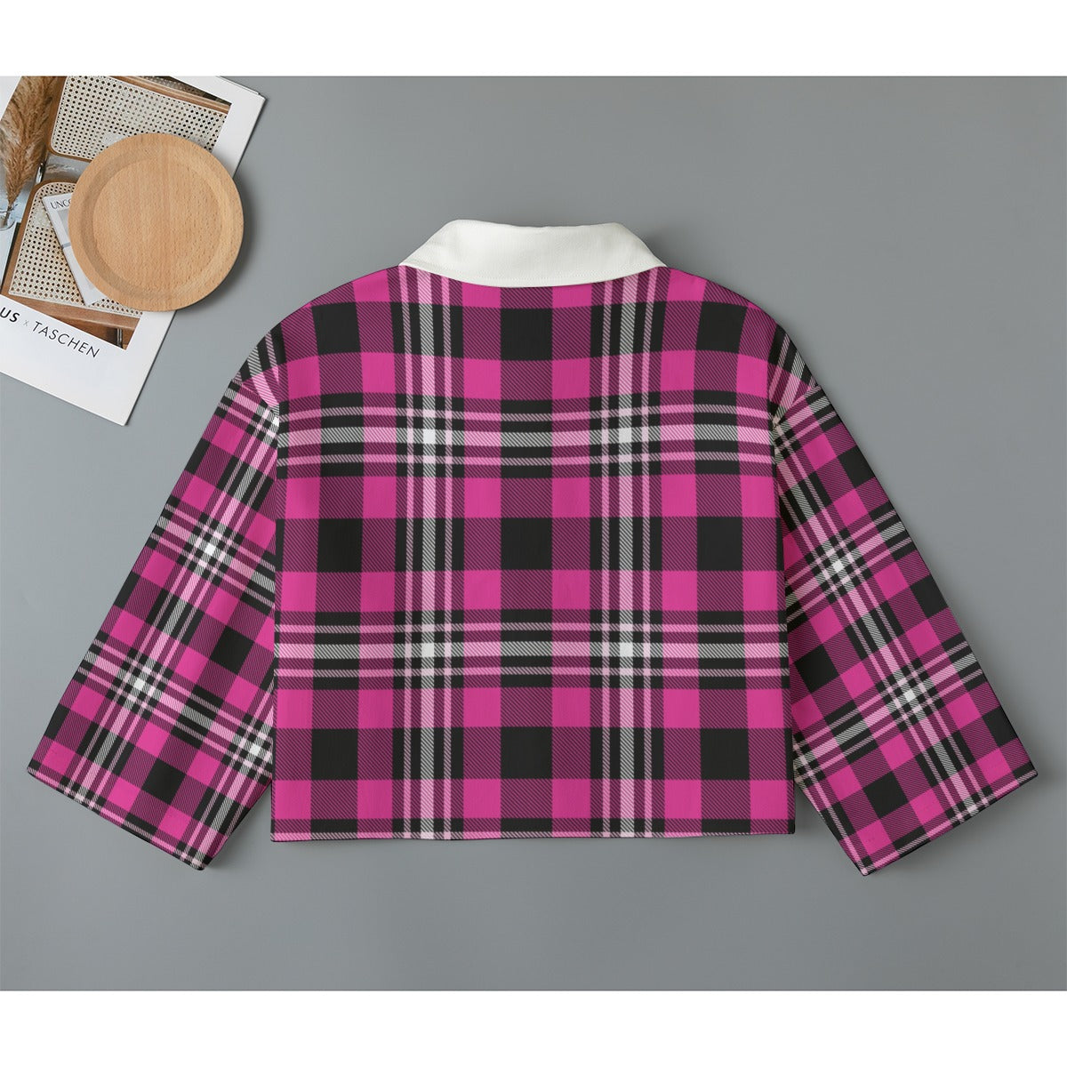 MCM Pink Plaid Women's Cropped Jacket - Plaid Short Jacket