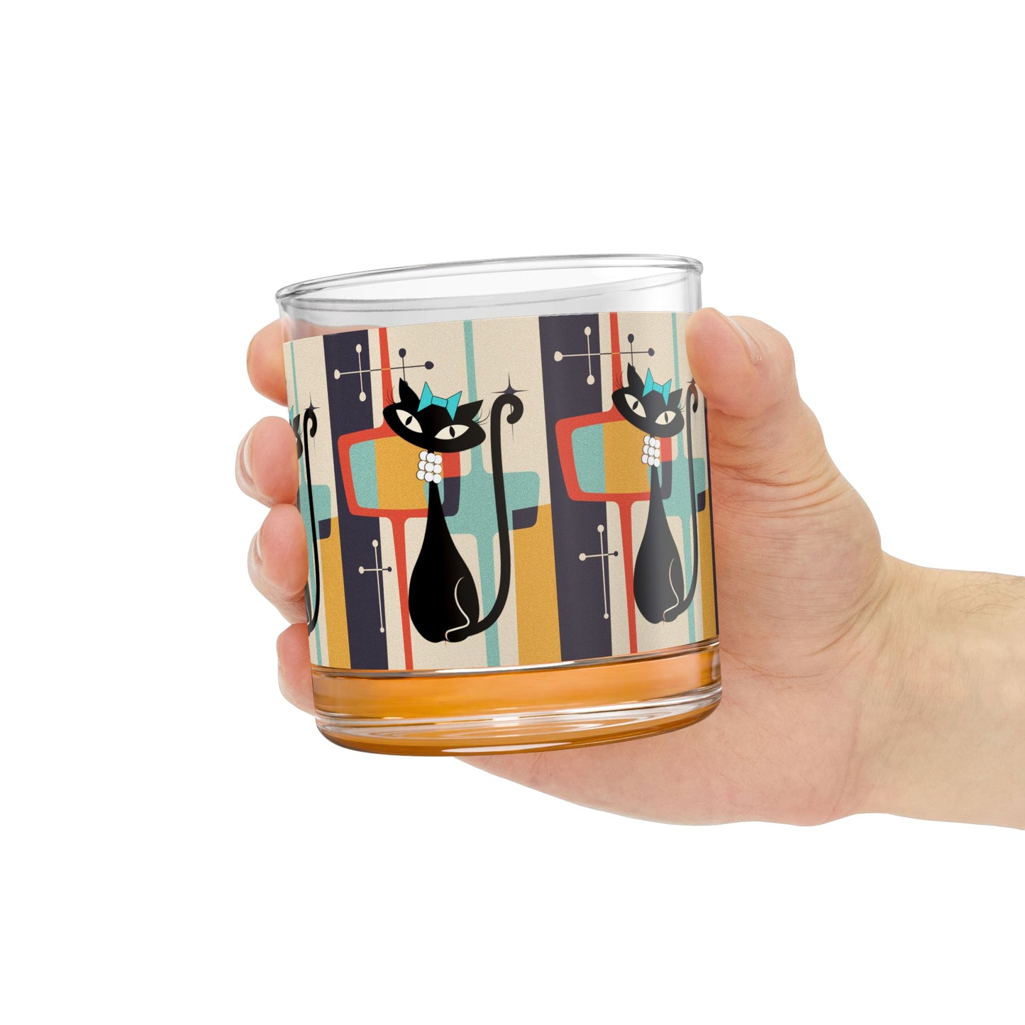 Atomic Cat in Pearls Rocks Glass, 10oz