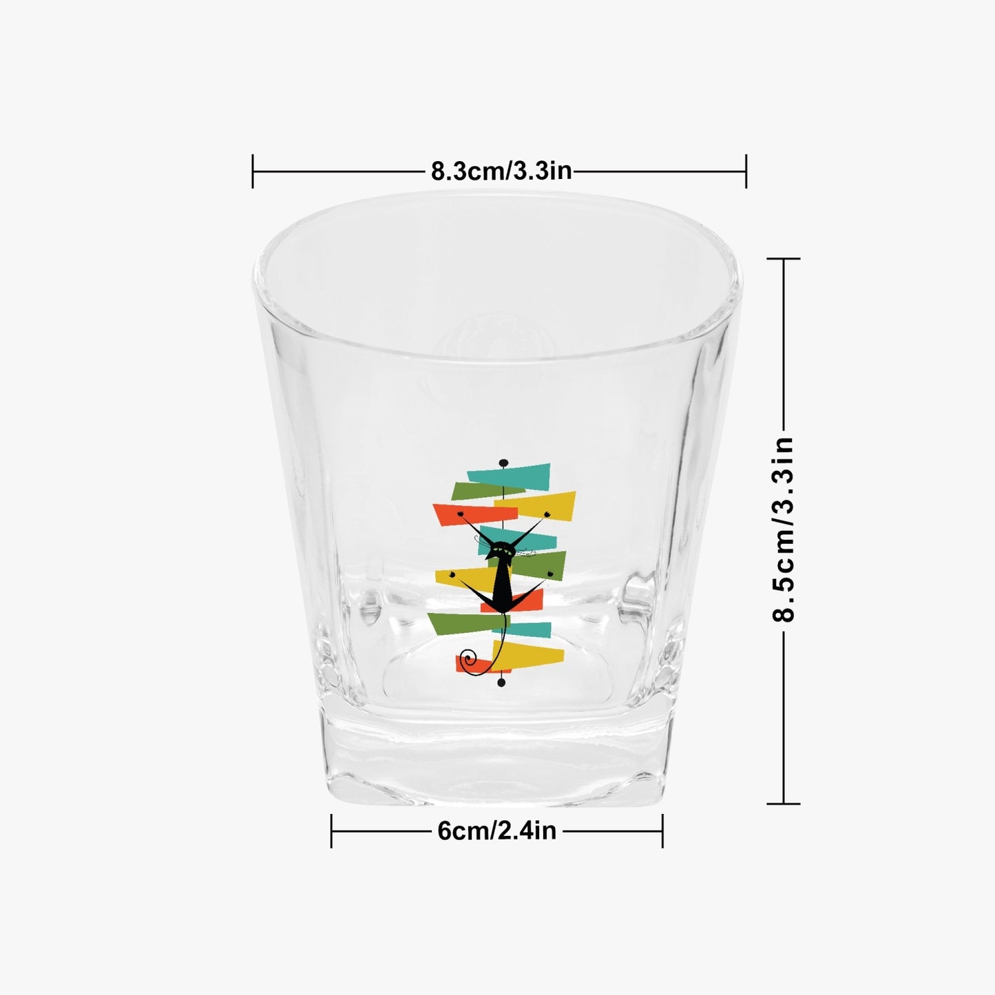 Atomic Cat Whisky Glass 10oz. 1/2/4 pc set Sexton Cat Rocks Glass, Double Old Fashioned Glass