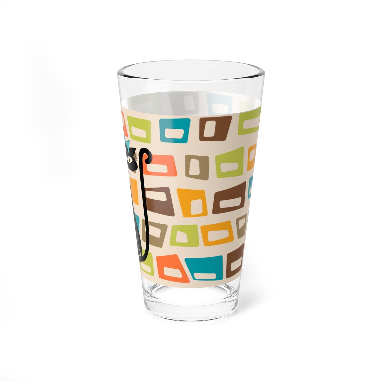 Atomic Cat in Pearls Pint Glass, 16oz, Retro Cat Cocktail Glass,MCM Beer Glass