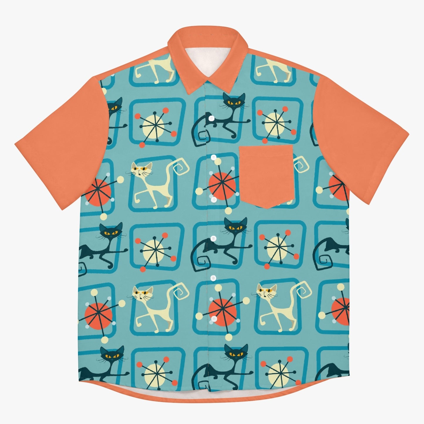 Atomic Cat Bowling Shirt in Coral