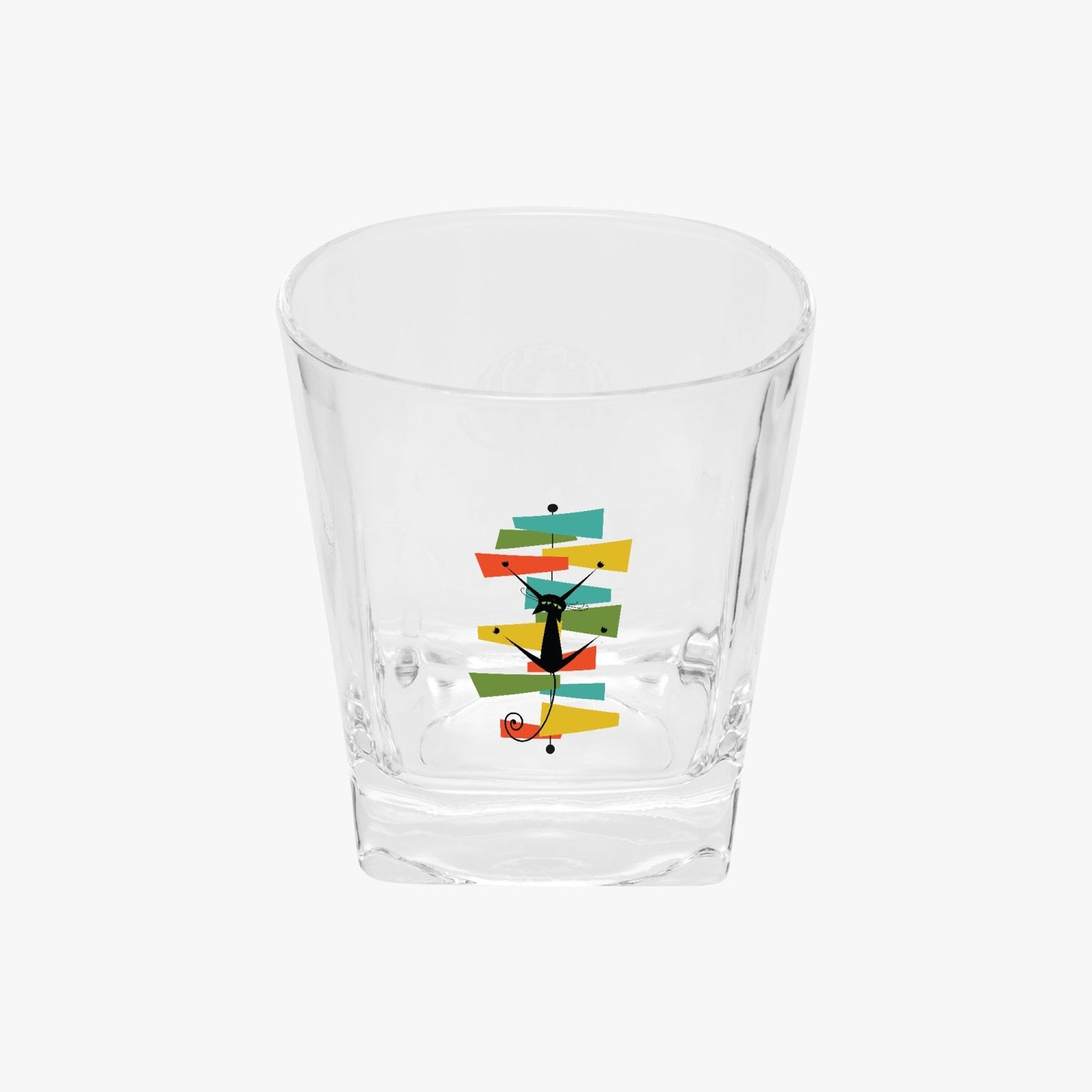 Atomic Cat Whisky Glass 10oz. 1/2/4 pc set Sexton Cat Rocks Glass, Double Old Fashioned Glass