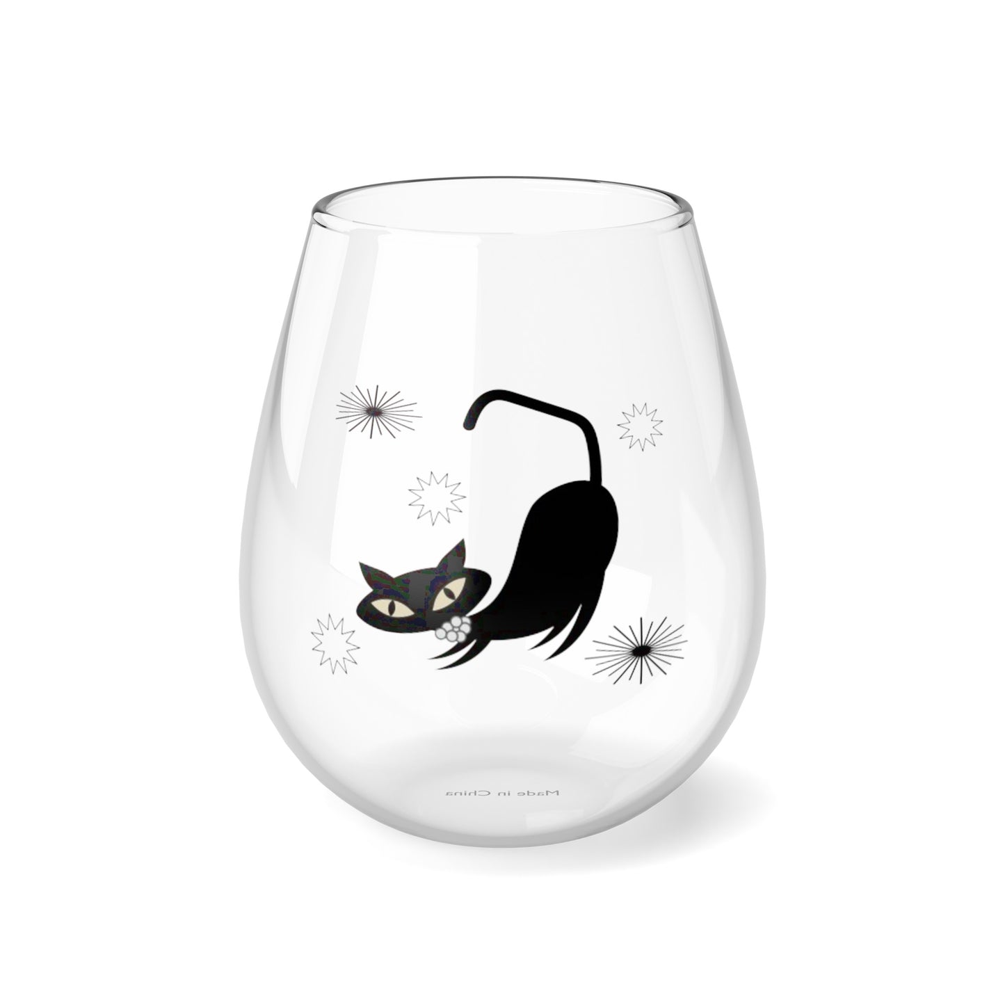 Atomic Cat Wine Glass- Set of 1/2/4 pcs. Stemless Wine Glass, Cocktail Glass
