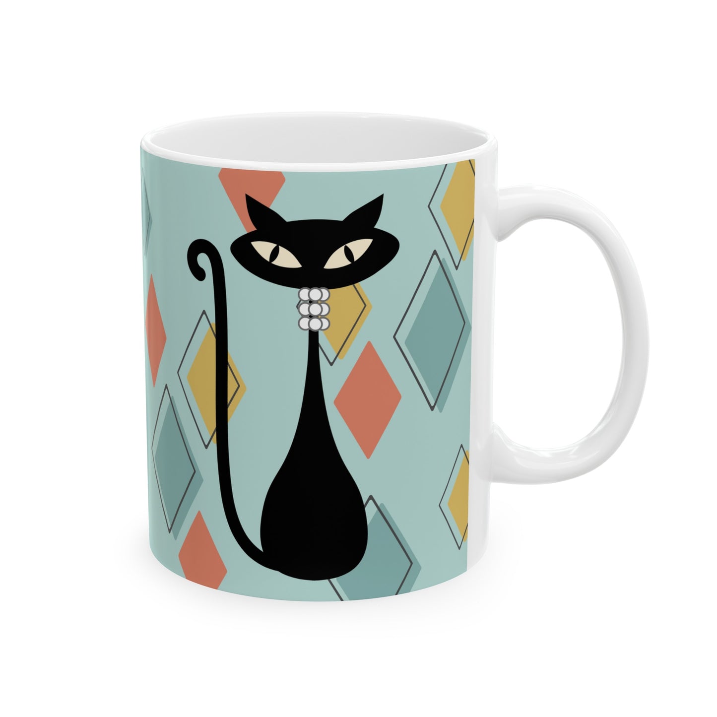 MCM Atomic Cat Ceramic Mug, (11oz) Vintage Black Cat Coffee Cup
