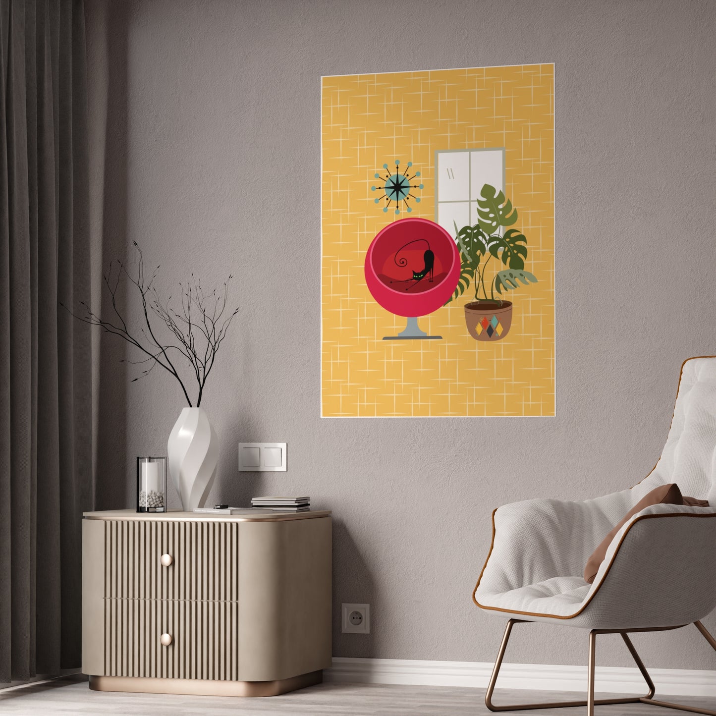 Atomic Cat in Pearls Posters