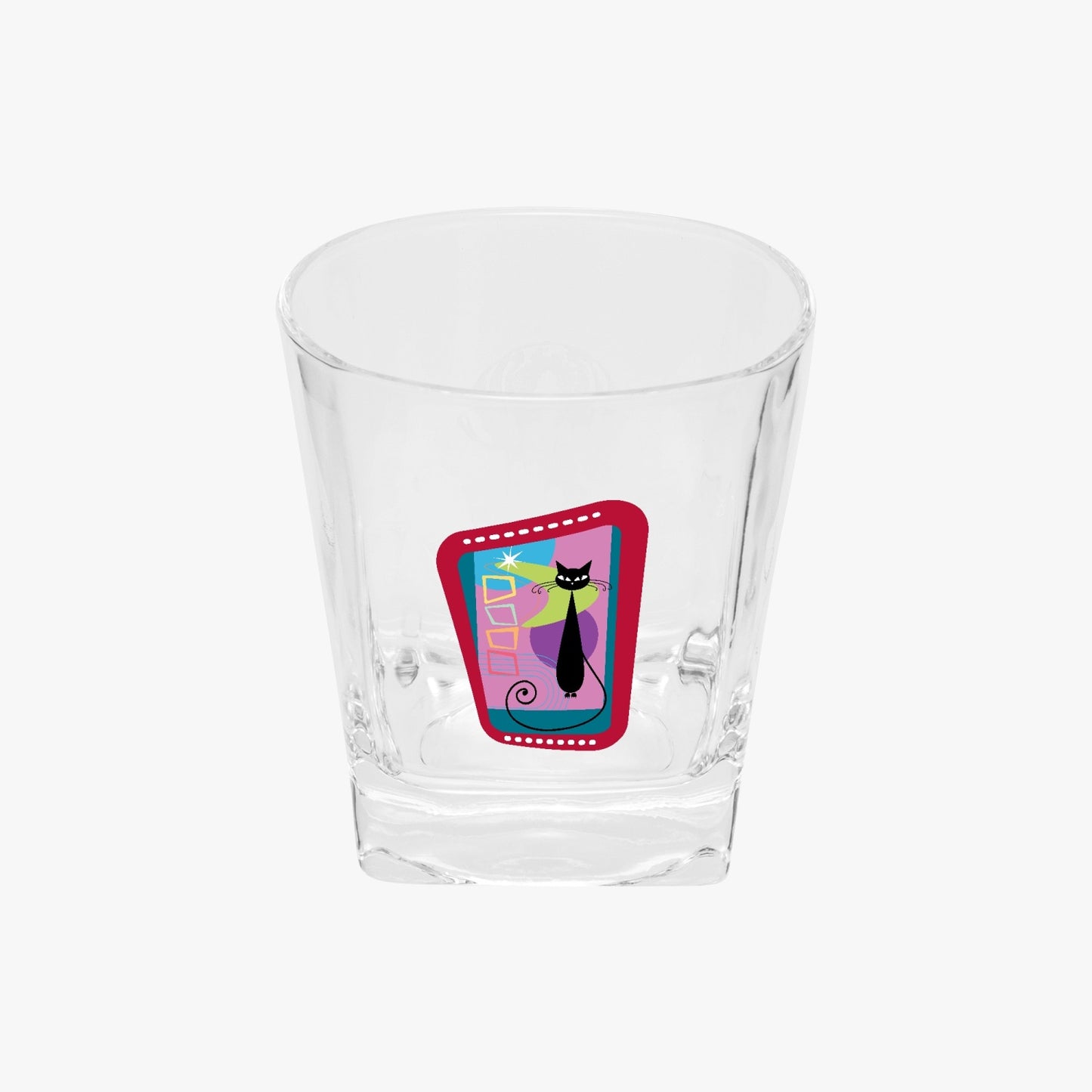 Atomic Cat Whisky Glass 1/2/4 pc set, Sexton Cat Rocks Glass, Double Old Fashioned Glass