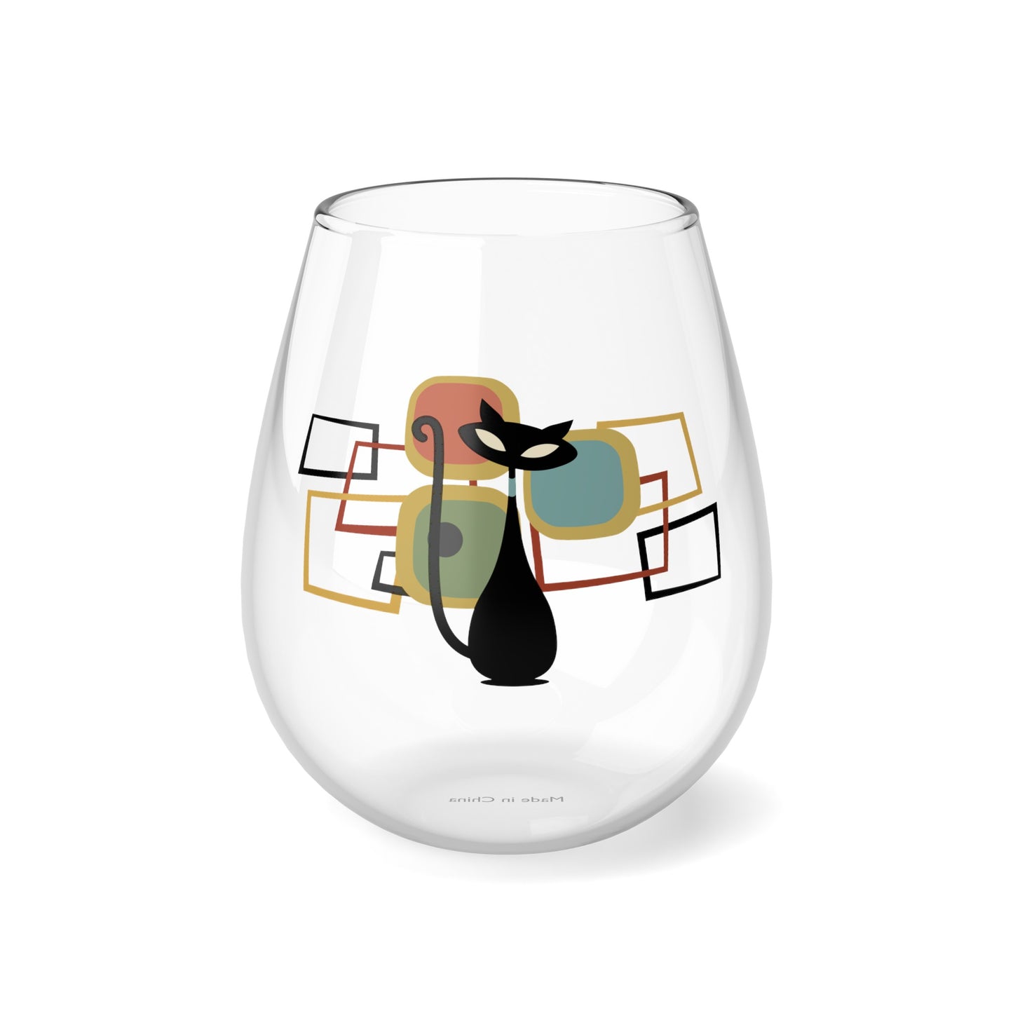 MCM Atomic Cat Wine Glasses, Set of 1/2/4 pcs. Stemless Wine Glass, Cocktail Glass
