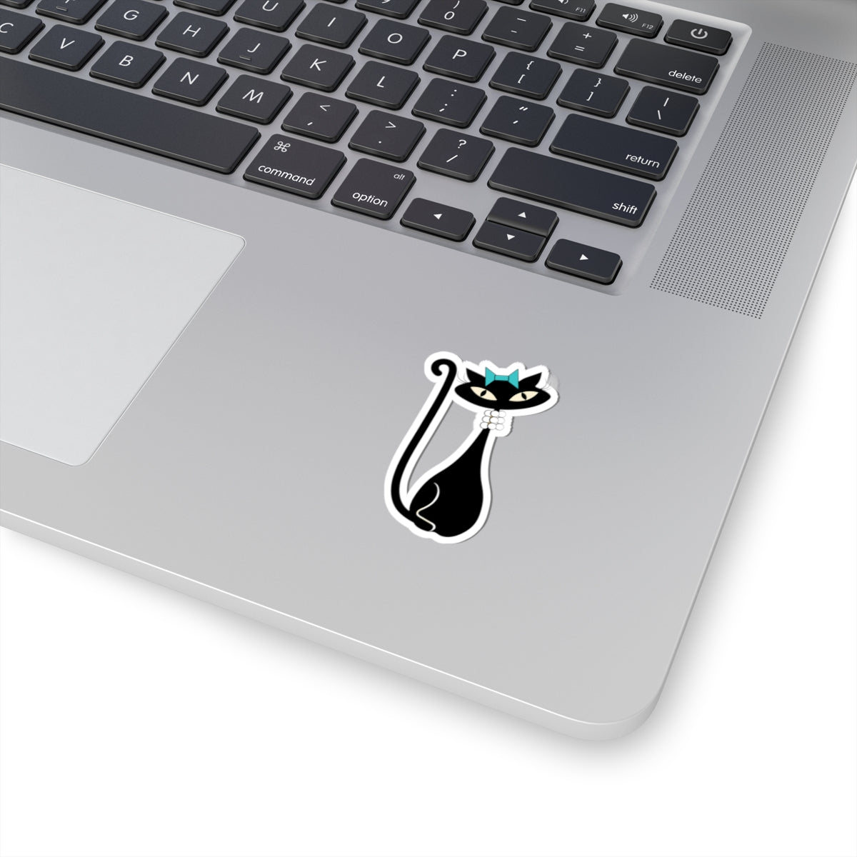 MCM Atomic Cat Sticker, Black Cat Sticker, Mid Century Modern Cat Sticker, Clear or White edge,Birthday Gift for Cat Person Vinyl, Small, Large