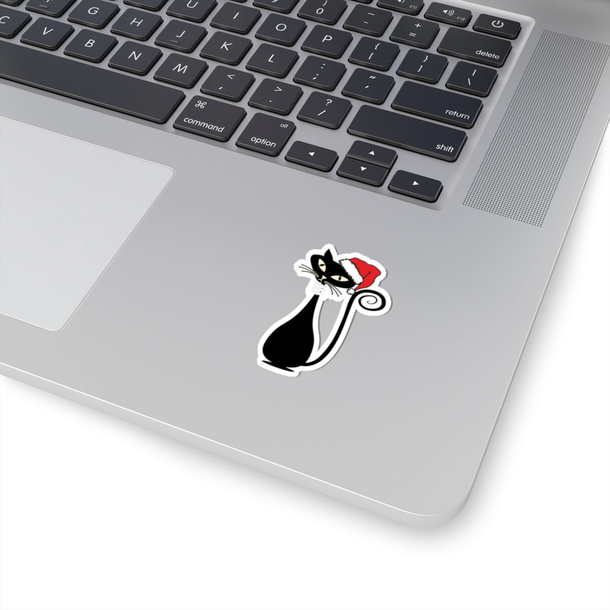 MCM Christmas Sticker, Holiday Atomic Cat Sticker, Black Cat Sticker, Mid Century Modern Cat Sticker, Clear or White edge, Vinyl Sticker