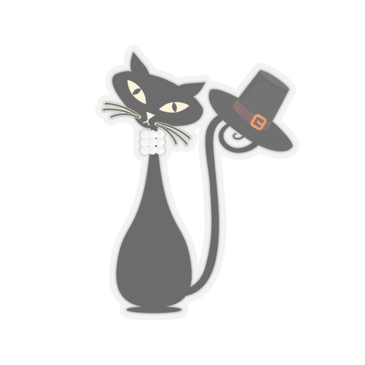 MCM Thanksgiving Sticker, Atomic Cat Sticker, Black Cat Sticker, Mid Century Modern Cat Sticker, Clear or White edge,Vinyl Sticker