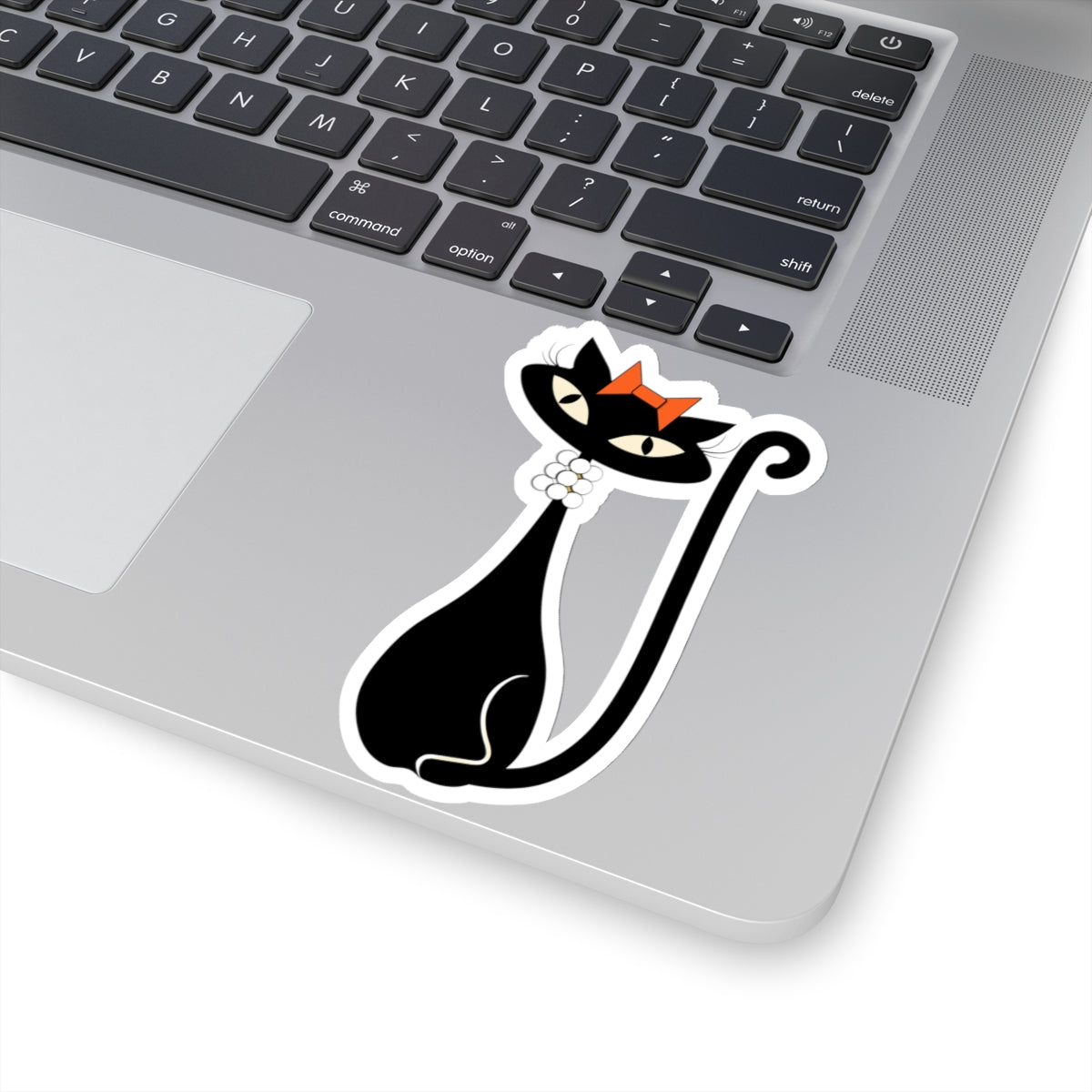 MCM Atomic Cat Sticker, Black Cat Sticker, Mid Century Modern Cat Sticker, Clear or White edge,Birthday Gift for Cat Person Vinyl Sticker