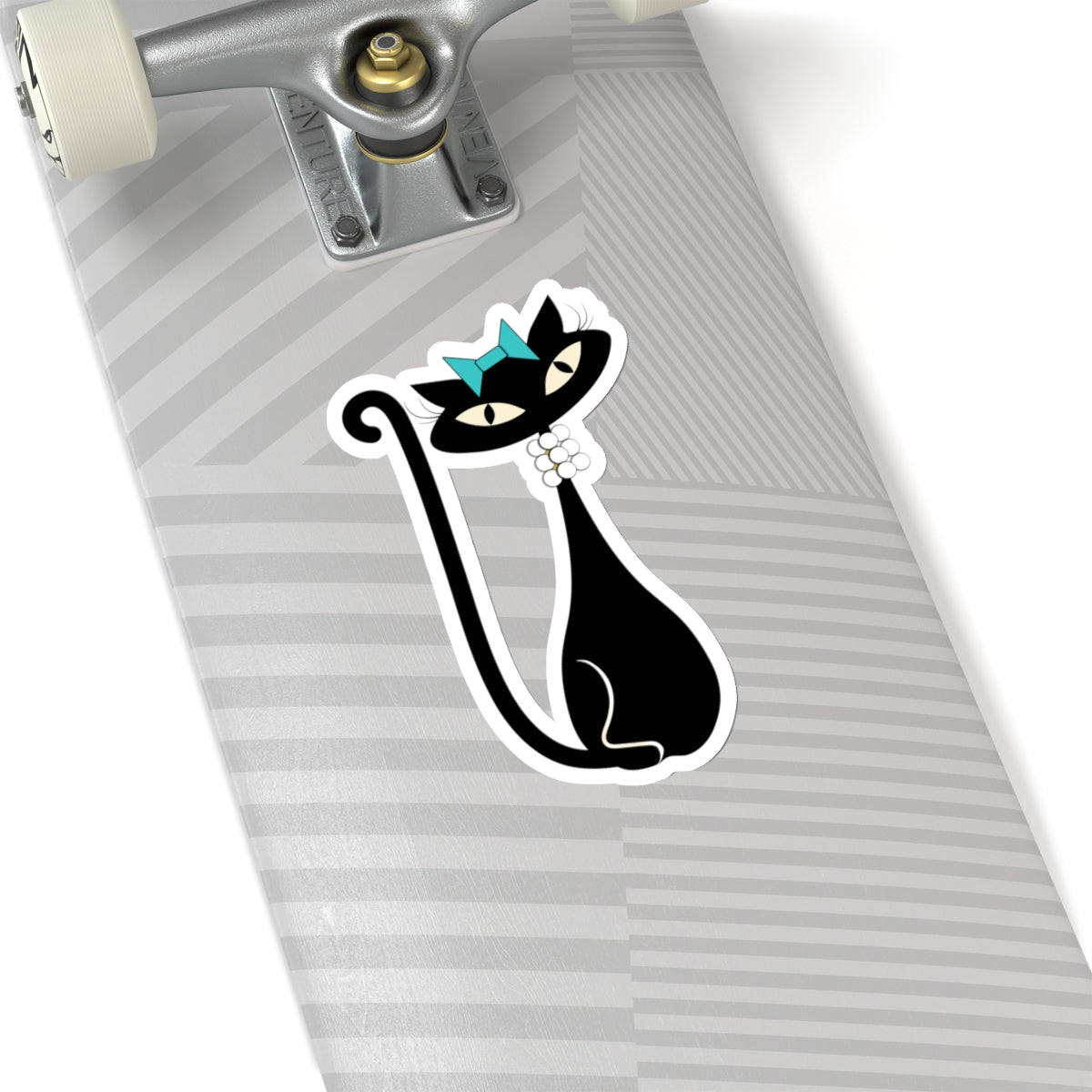 MCM Atomic Cat Sticker, Black Cat Sticker, Mid Century Modern Cat Sticker, Clear or White edge,Birthday Gift for Cat Person Vinyl, Small, Large