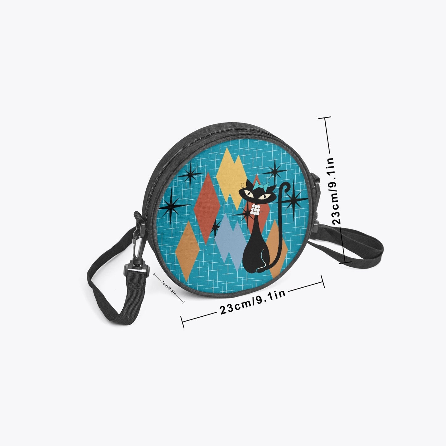 Atomic Cat in Pearls Round Satchel Bag 50s purse