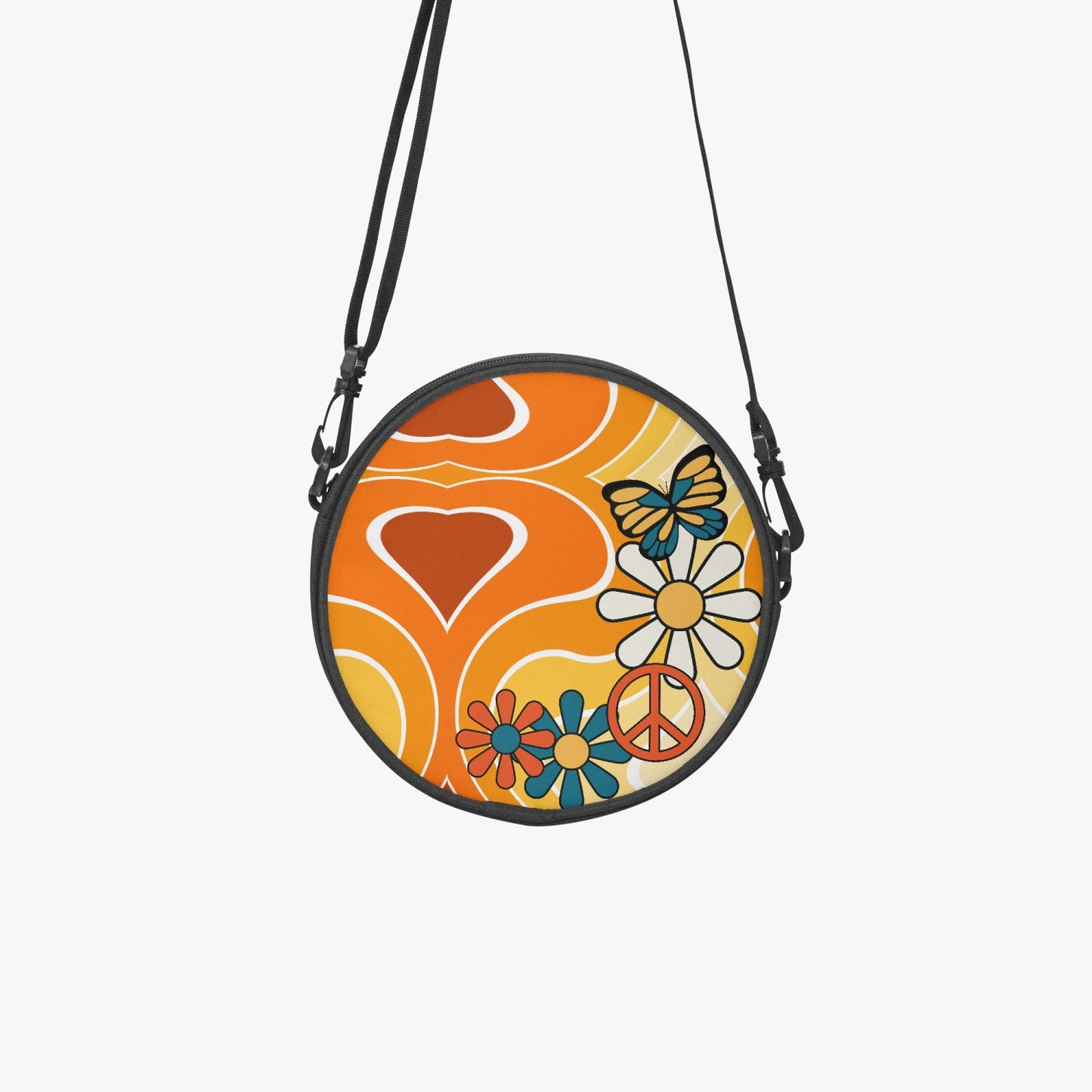 Hippie 70s Peace Sign Retro Round Satchel Bag