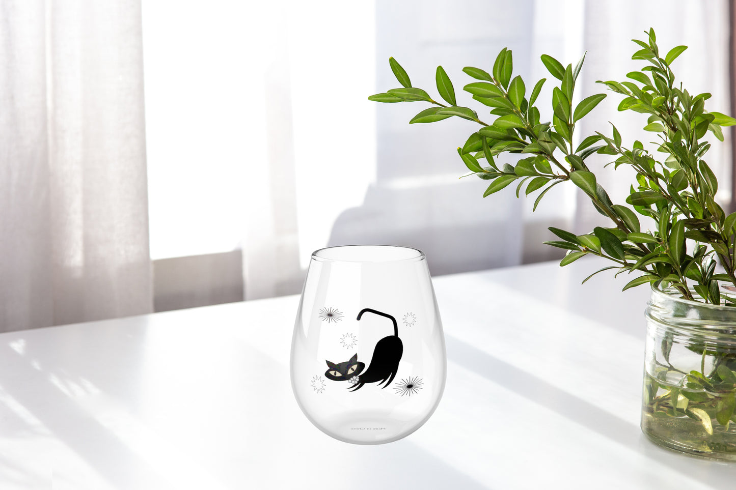 Atomic Cat Wine Glass- Set of 1/2/4 pcs. Stemless Wine Glass, Cocktail Glass