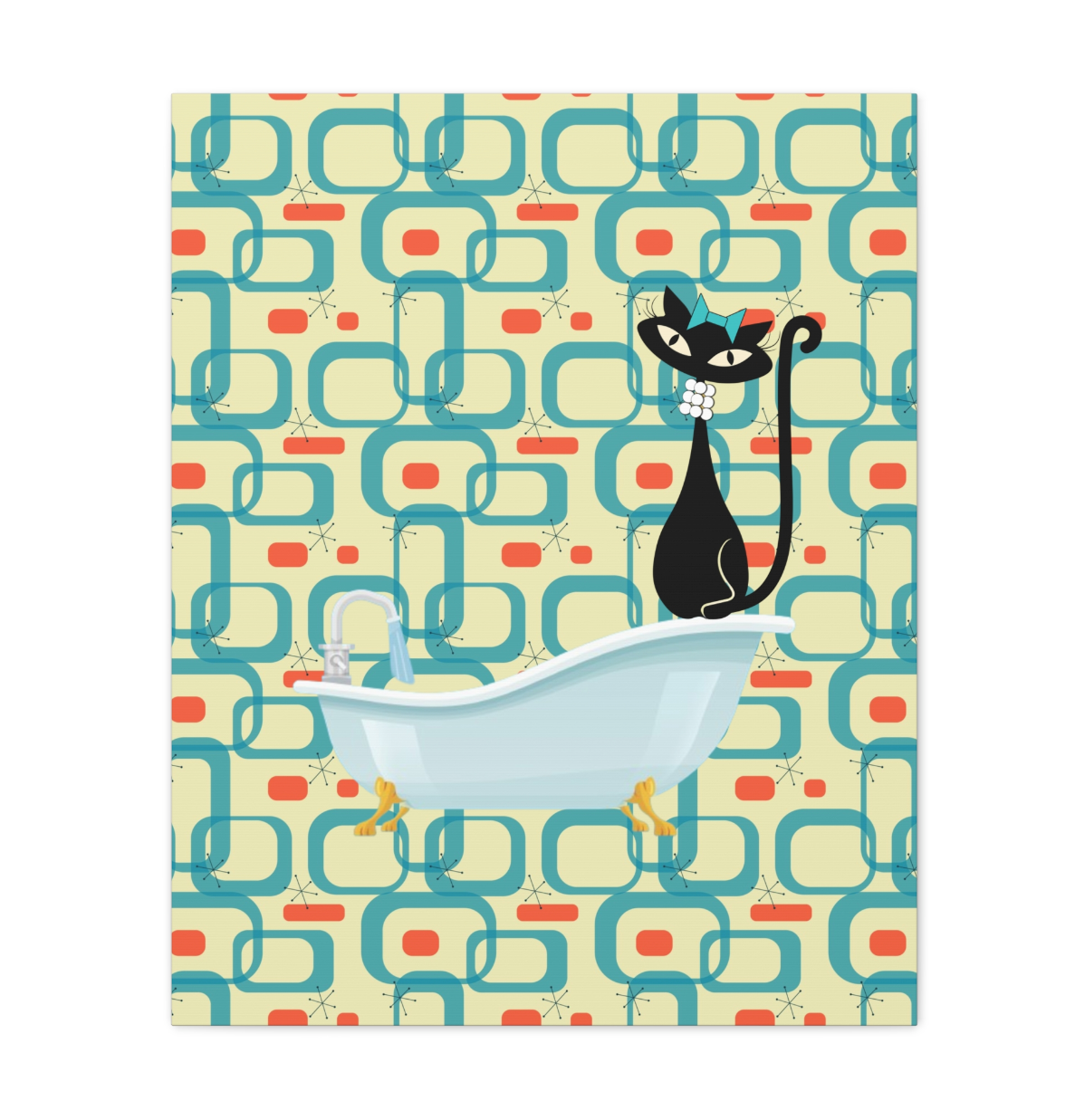 Atomic Cat In Pearls On the Tub Canvas Wall Art