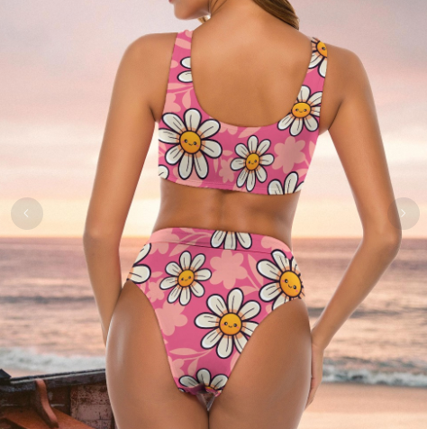 MCM Retro Flower Power Bikini, Retro Vintage Look Bikini with Ties, Flower Swimsuit 70s swimwear