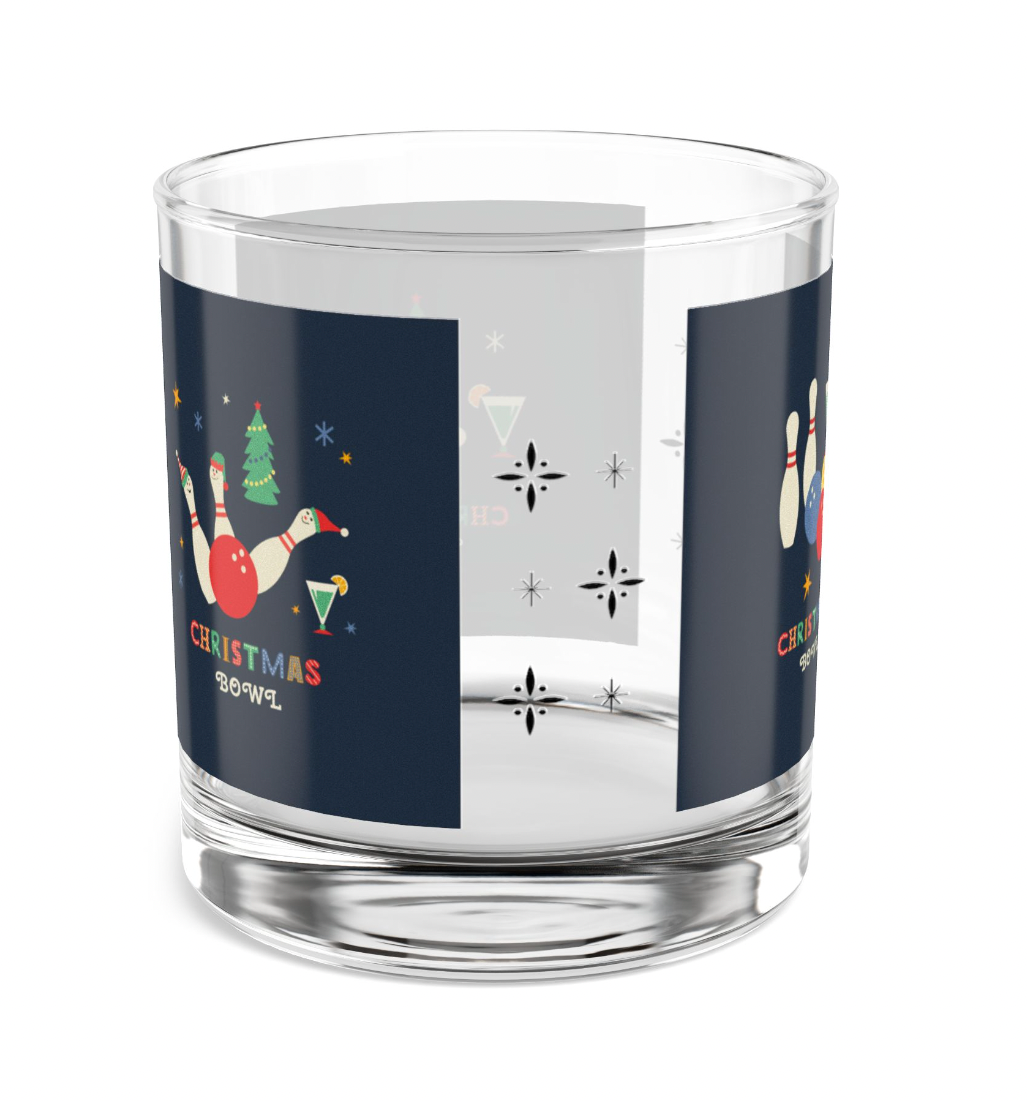 Holiday Bowlers Christmas Whisky Glass, Atomic Christmas MCM Rocks Glass, Set of 1/2/4 10oz Double Old Fashioned Glasses (Copy)