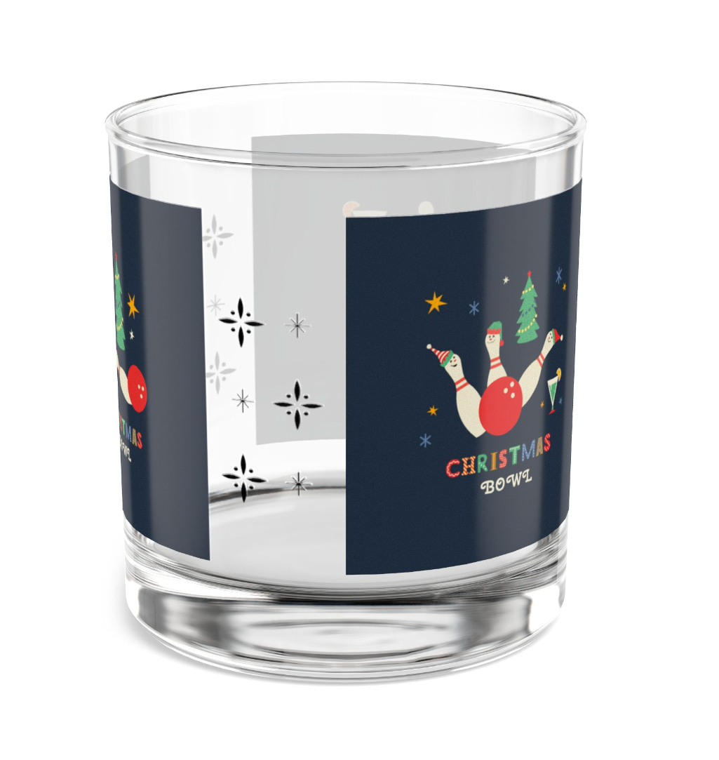 Holiday Bowlers Christmas Whisky Glass, Atomic Christmas MCM Rocks Glass, Set of 1/2/4 10oz Double Old Fashioned Glasses (Copy)