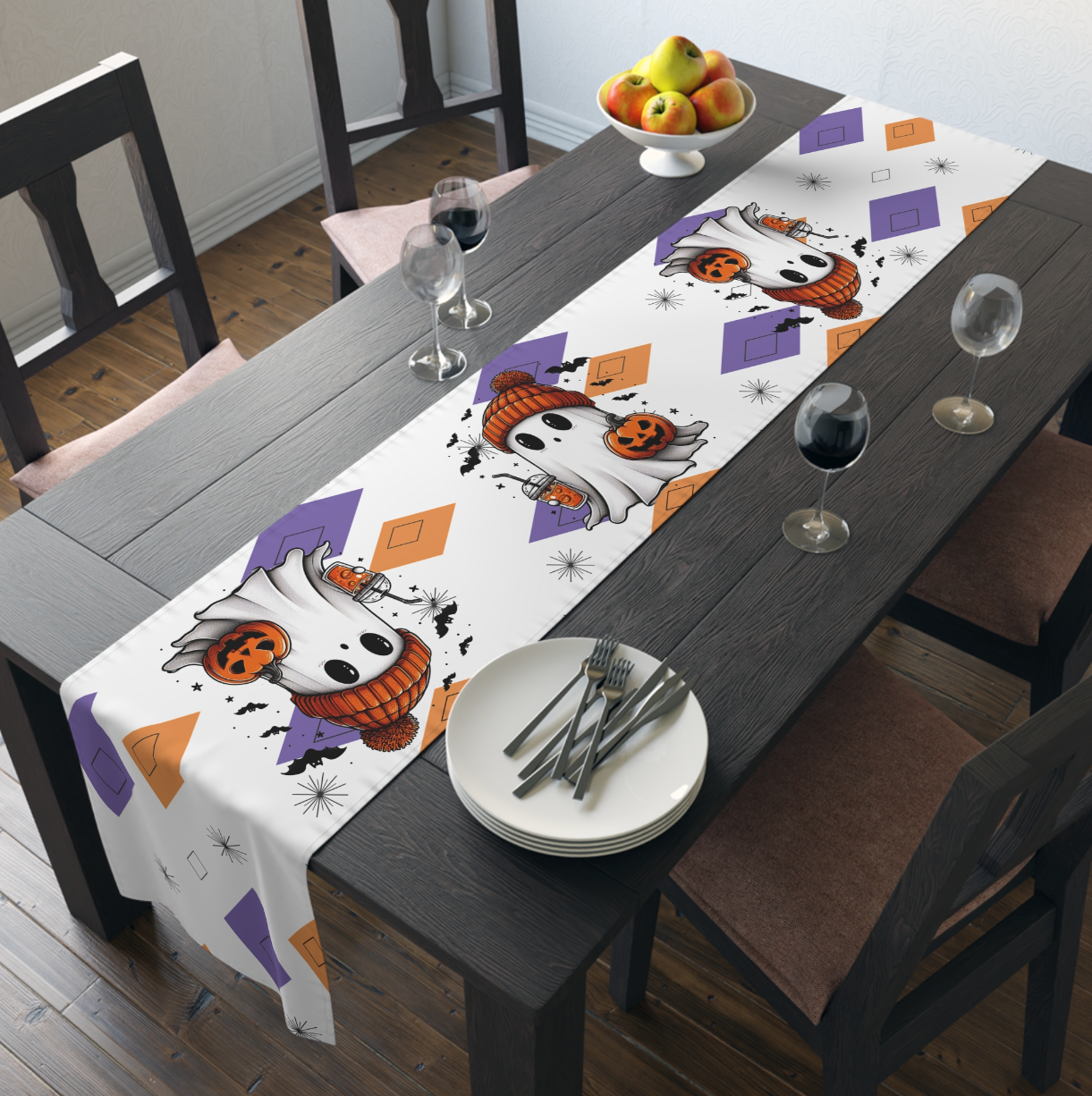 Halloween Ghost Table Runner, MCM Retro Table Runner, Retro Vibe Mid Mod Table Runner (Cotton, Poly) (Copy) (Copy)
