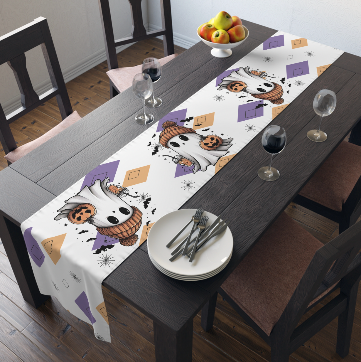 Halloween Ghost Table Runner, MCM Retro Table Runner, Retro Vibe Mid Mod Table Runner (Cotton, Poly) (Copy) (Copy)