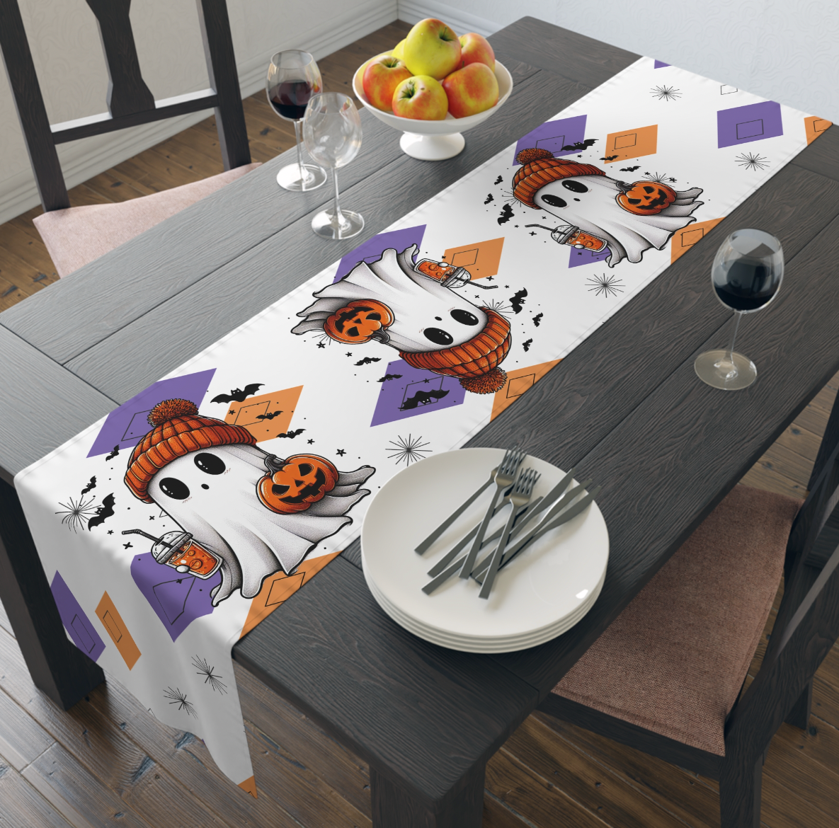 Halloween Ghost Table Runner, MCM Retro Table Runner, Retro Vibe Mid Mod Table Runner (Cotton, Poly) (Copy) (Copy)