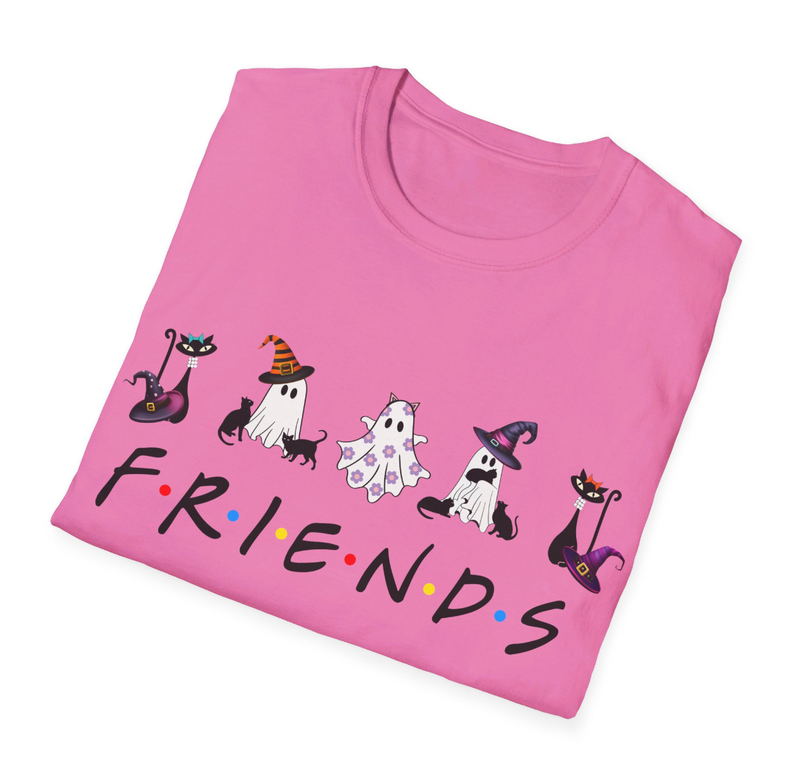 Halloween T-Shirt, Cat Ghost Friends Tshirt, Unisex Softstyle Tee Shirt
