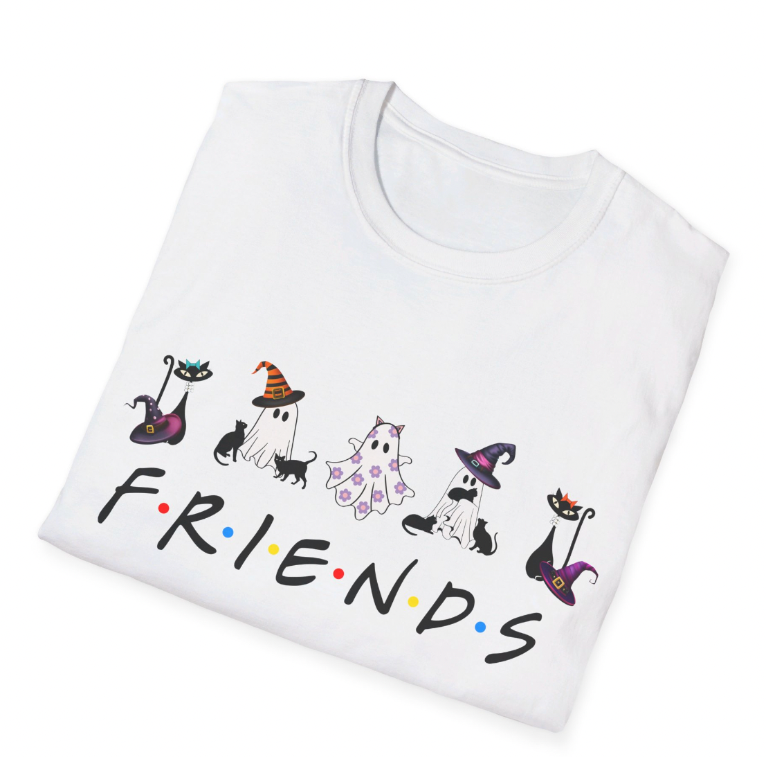 Halloween T-Shirt, Cat Ghost Friends Tshirt, Unisex Softstyle Tee Shirt