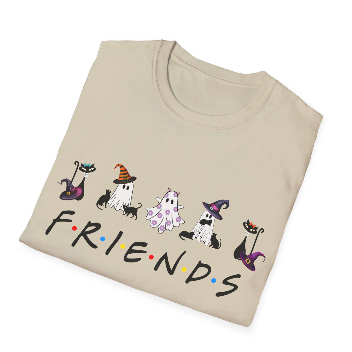 Halloween T-Shirt, Cat Ghost Friends Tshirt, Unisex Softstyle Tee Shirt