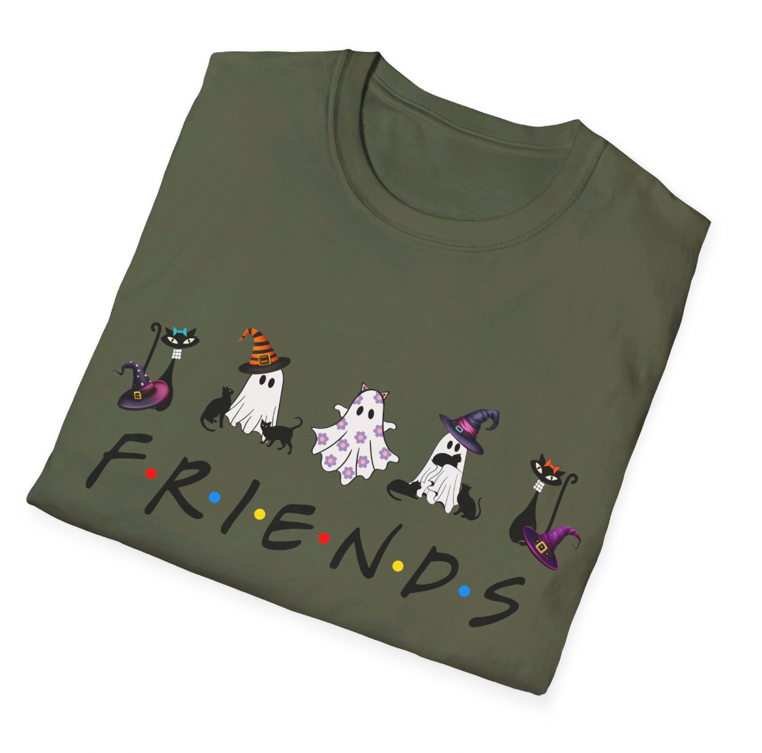 Halloween T-Shirt, Cat Ghost Friends Tshirt, Unisex Softstyle Tee Shirt